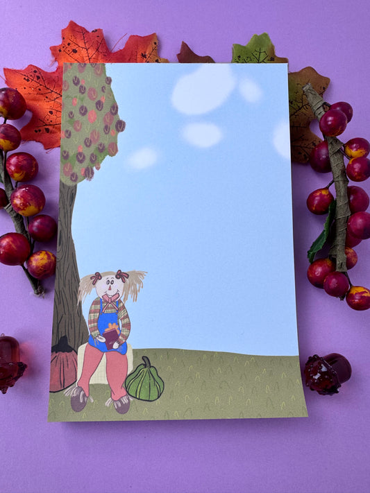 Notepads For Fall Season, Cute Scarecrow Who Loves Reading, Autumn Stationery, Handmade