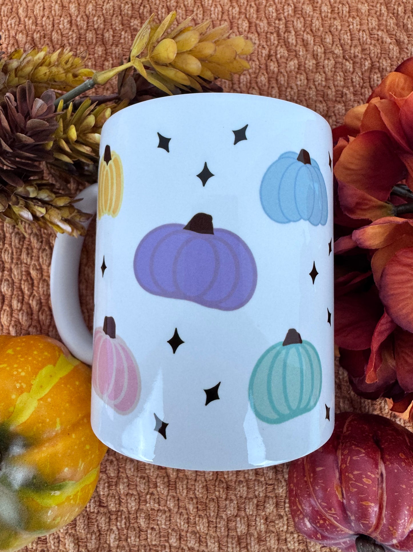 White ceramic pumpkin mug perfect for pumpkin spice lovers