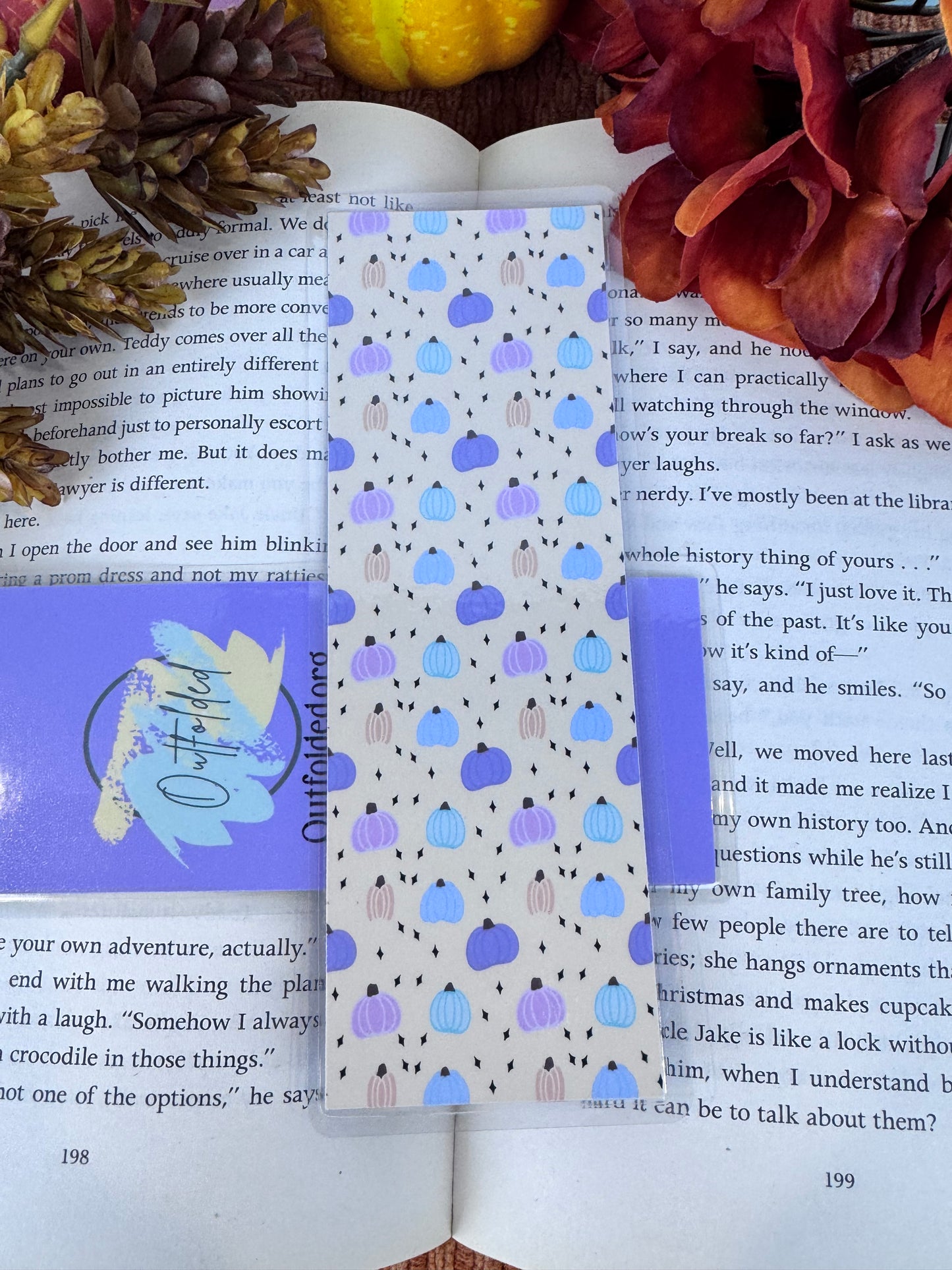 Cute pumpkin bookmark gift for fall book lovers