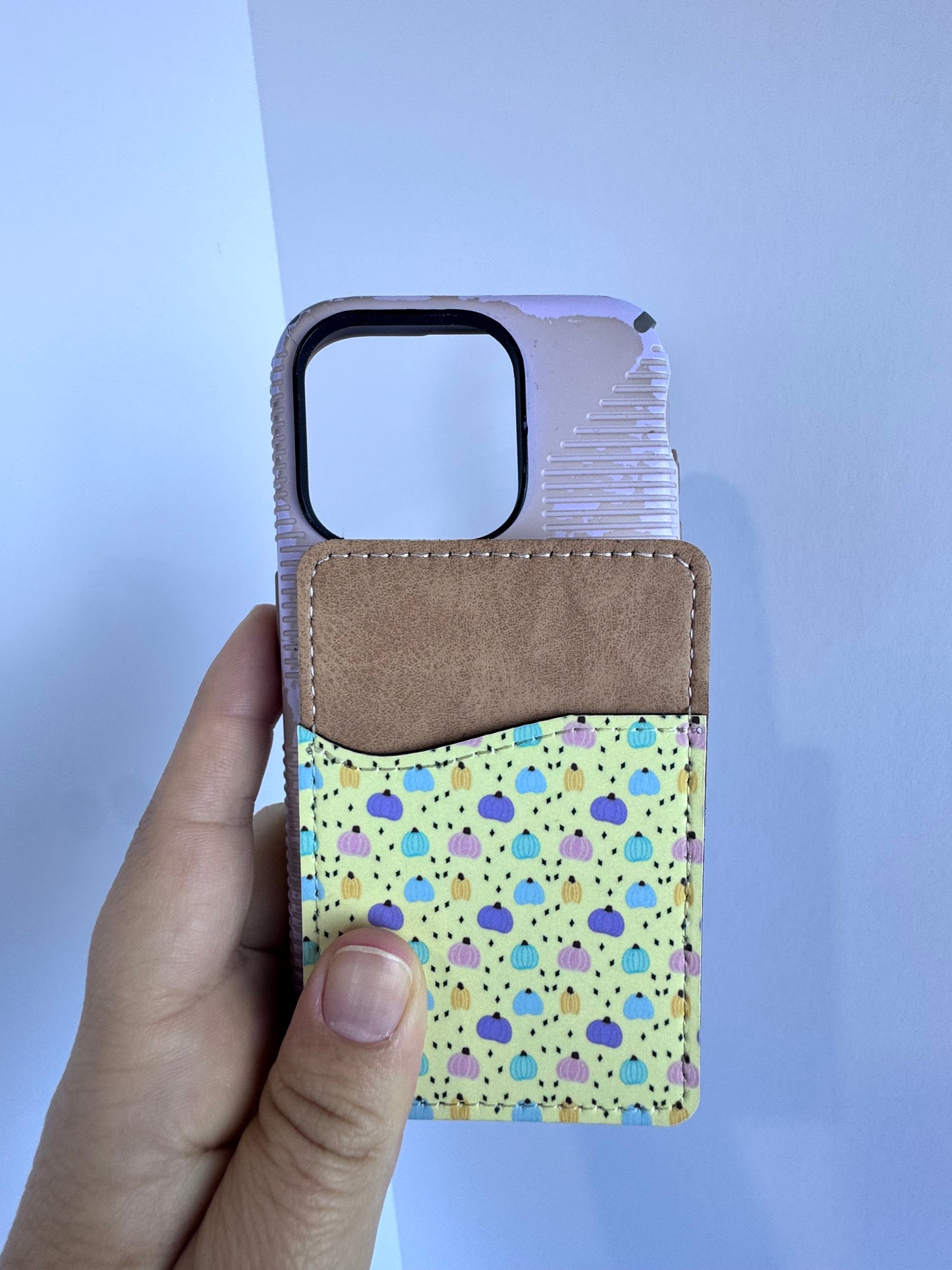 Pastel Pumpkin Faux Leather Phone Wallet -- Hand Drawn Fall Pumpkin Pattern