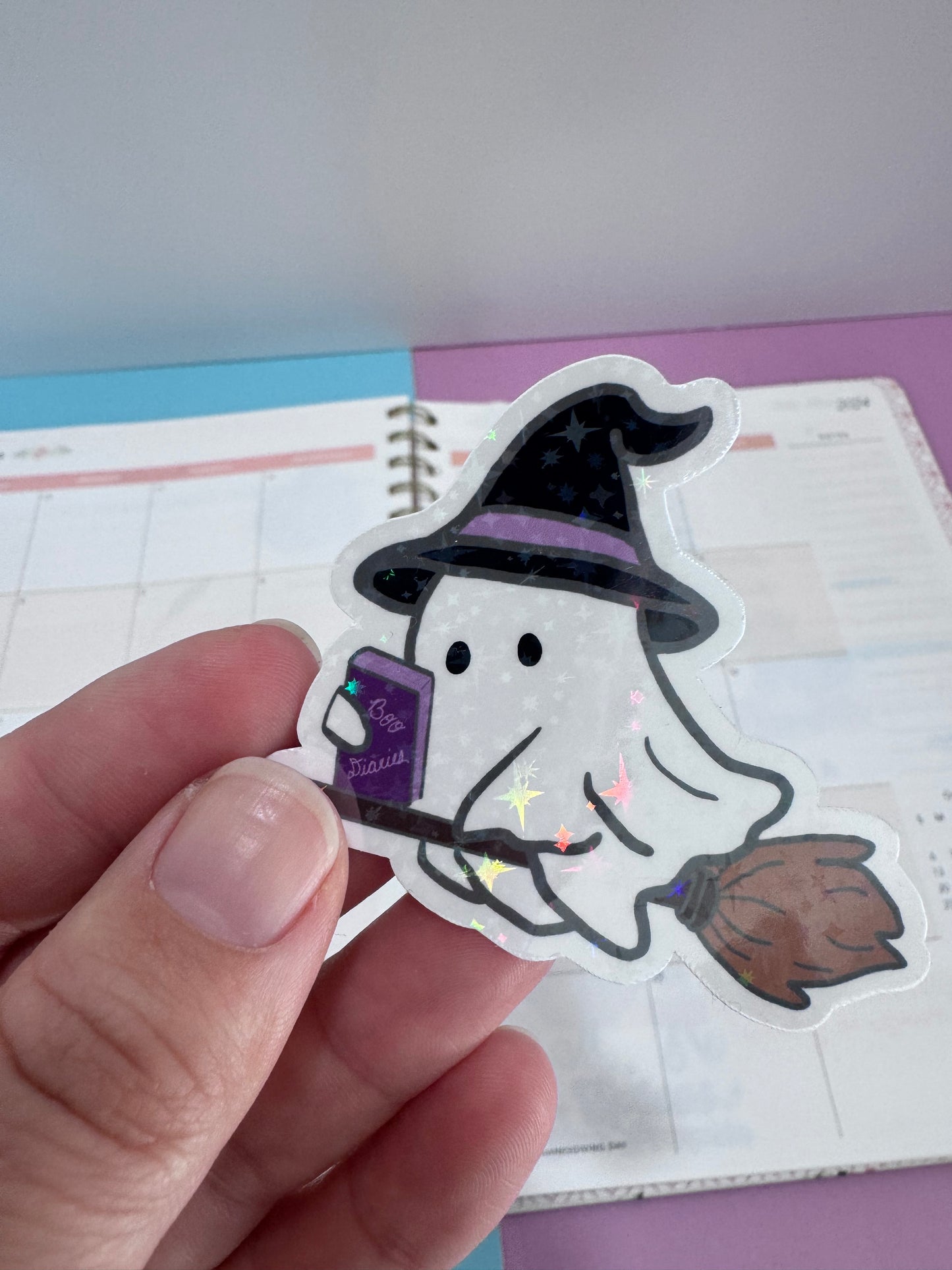 Ghost Holographic Sticker- Halloween Character Who Loves To Read
