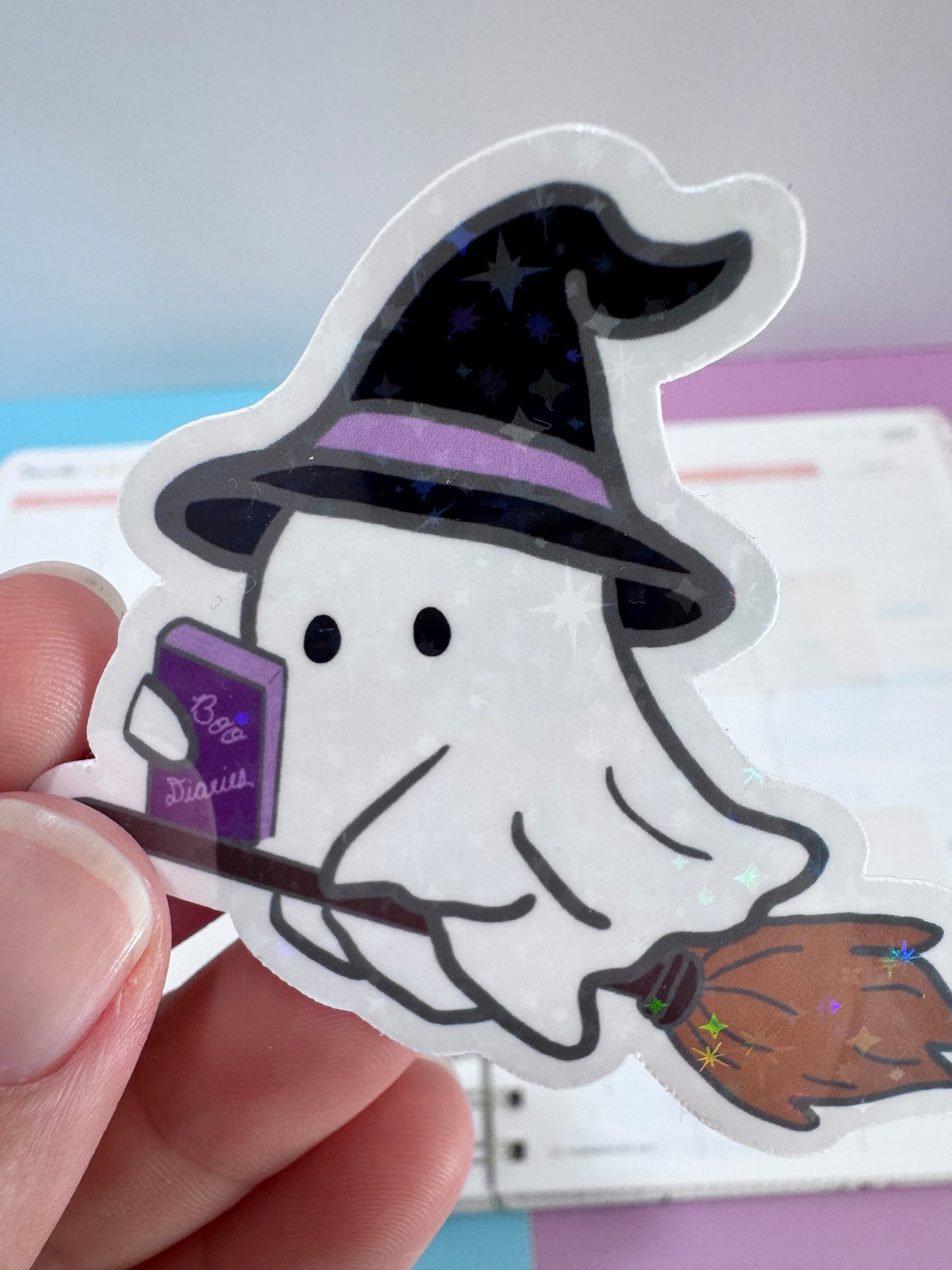Ghost Holographic Sticker- Halloween Character Who Loves To Read