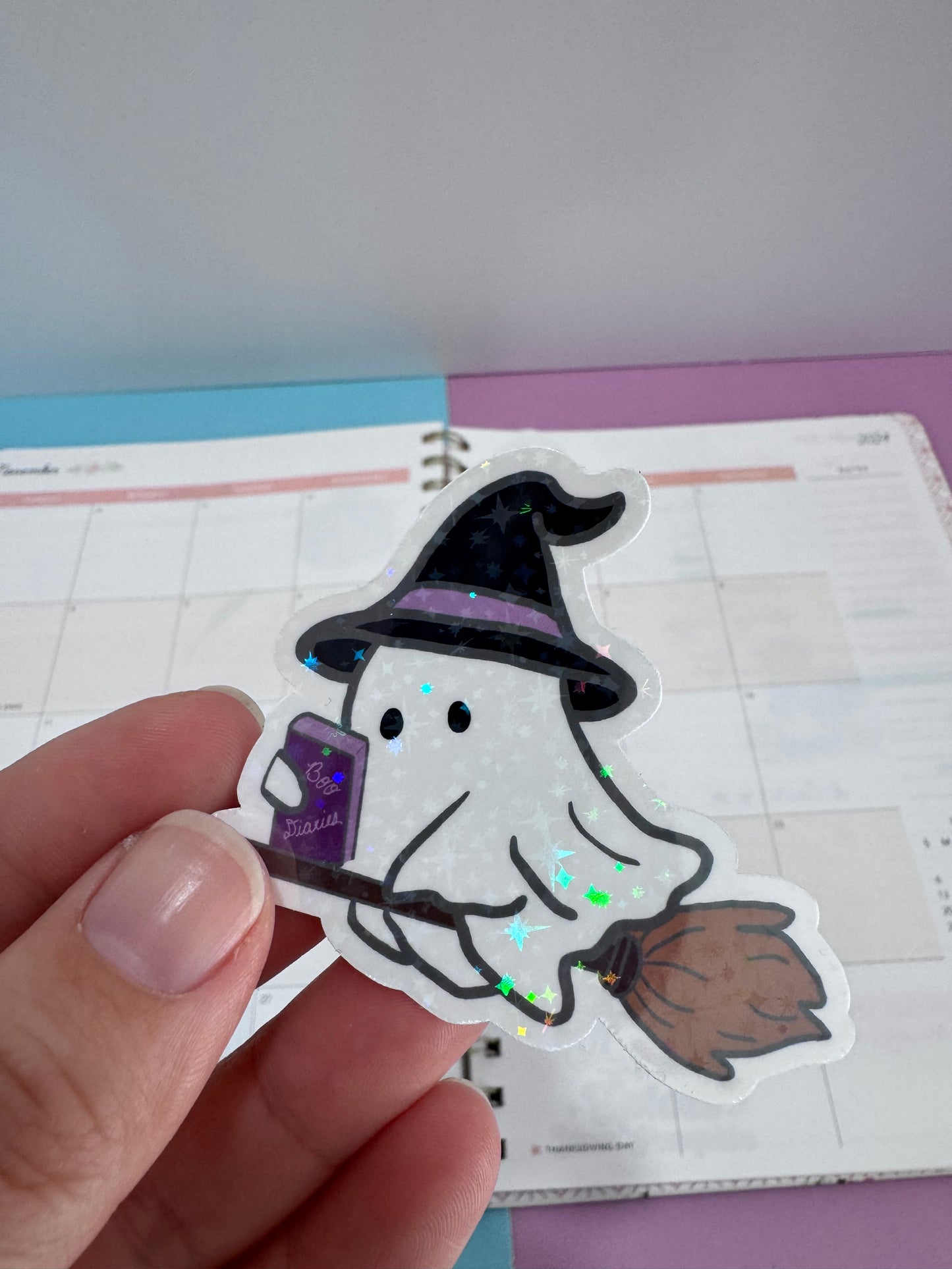 Ghost Holographic Sticker- Halloween Character Who Loves To Read