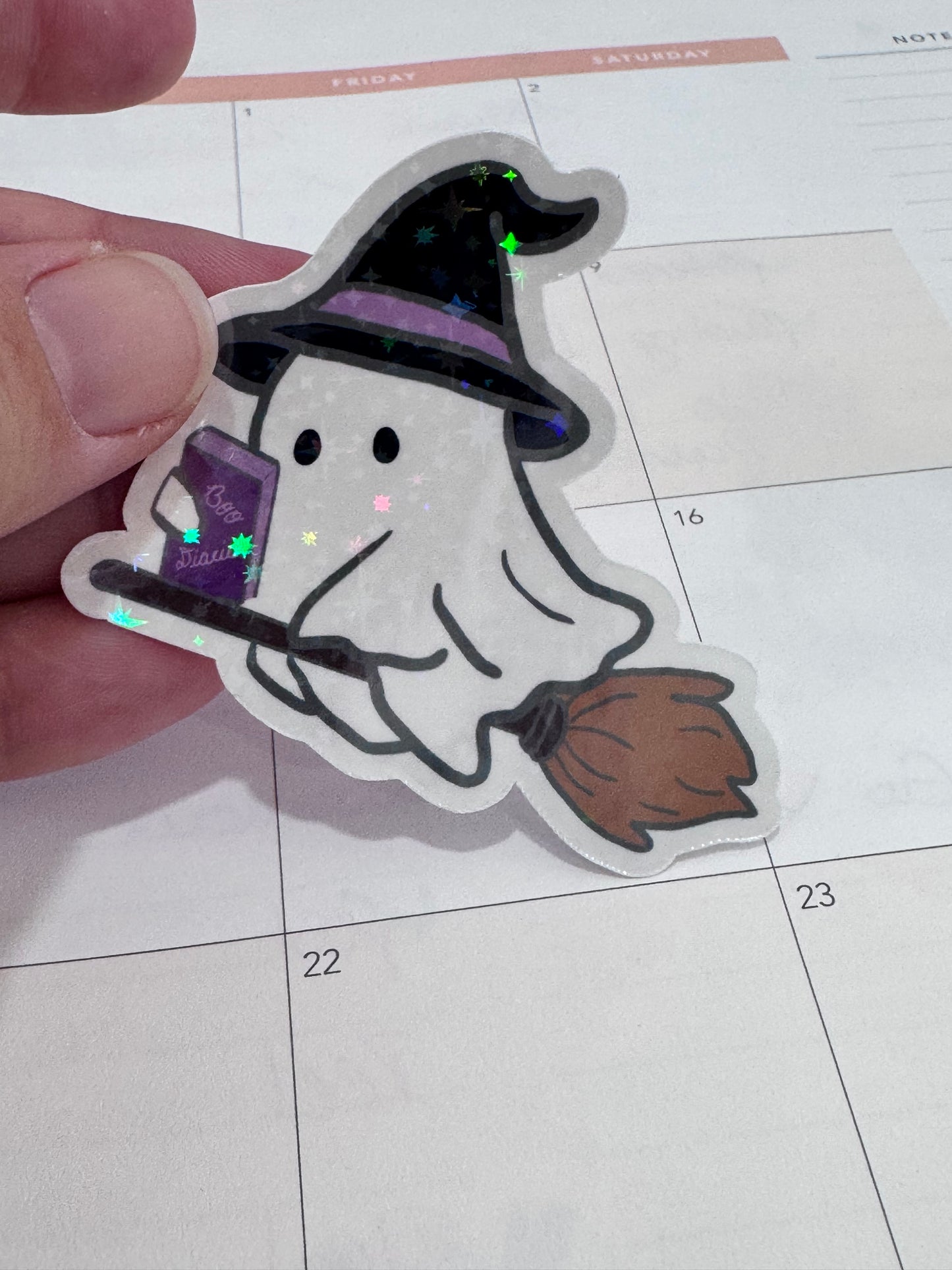 Ghost Holographic Sticker- Halloween Character Who Loves To Read