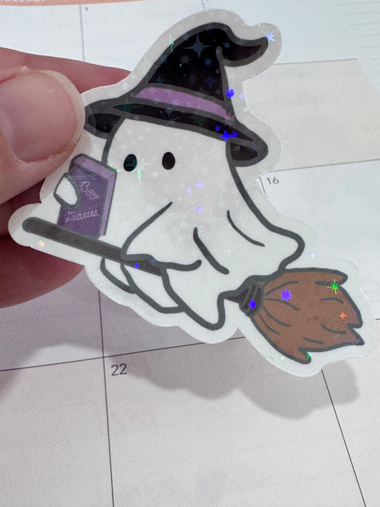 Ghost Holographic Sticker- Halloween Character Who Loves To Read