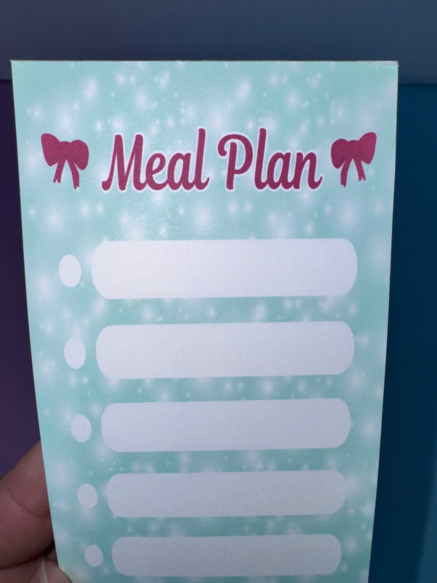 Holiday Meal Plan Notepad | 3x8 Handmade List Pad with 50 Pages, Teal & Red Bows