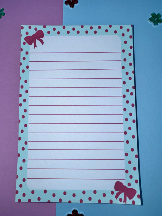 Pretty Red Bow Notepad – Handmade 4x6, 50 Pages
