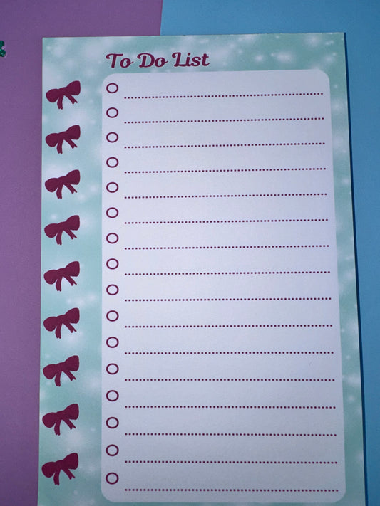 Pretty Red Bow To Do List Pad – Handmade Notepad Approximately 8 x 5.5 Inches, 50 Pages