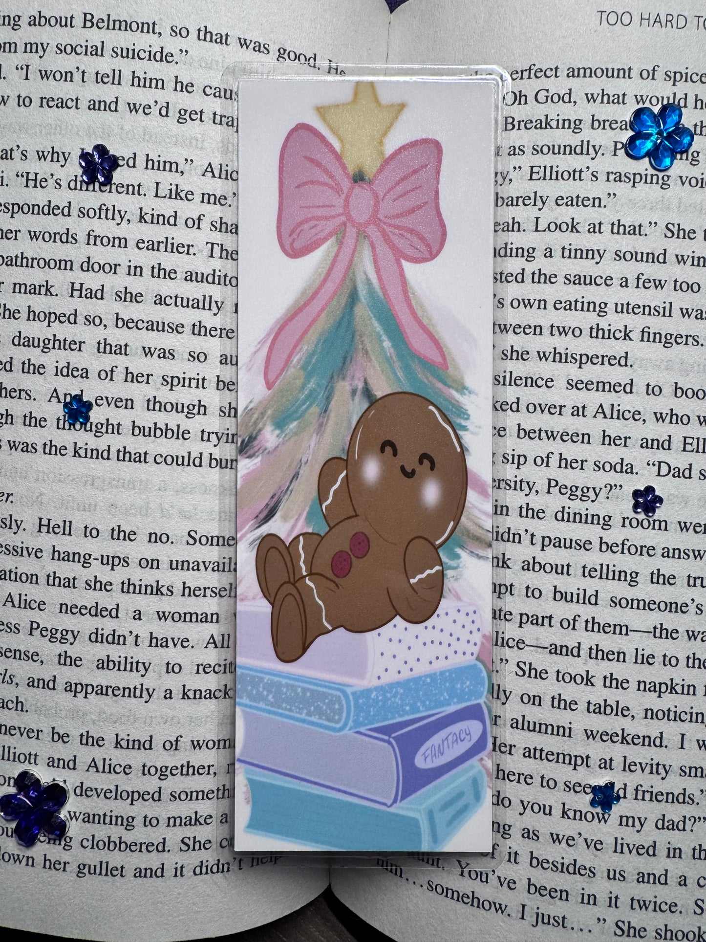 Christmas Bookmark For Readers- Gingerbread Man With Stack Of Books Original Design, Bookish Gift
