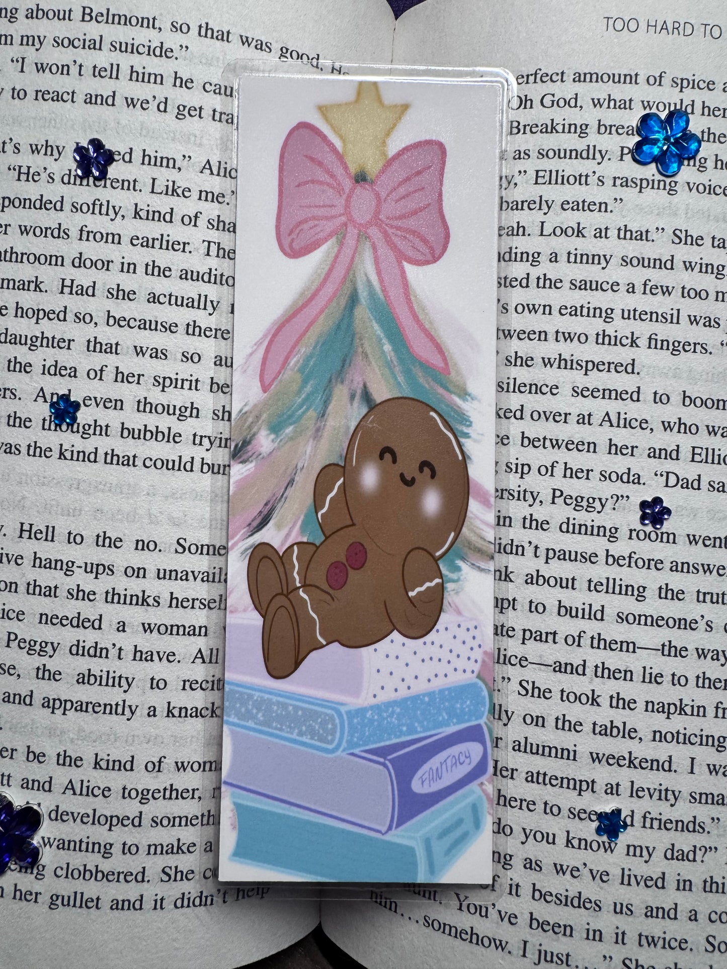 Christmas Bookmark For Readers- Gingerbread Man With Stack Of Books Original Design, Bookish Gift