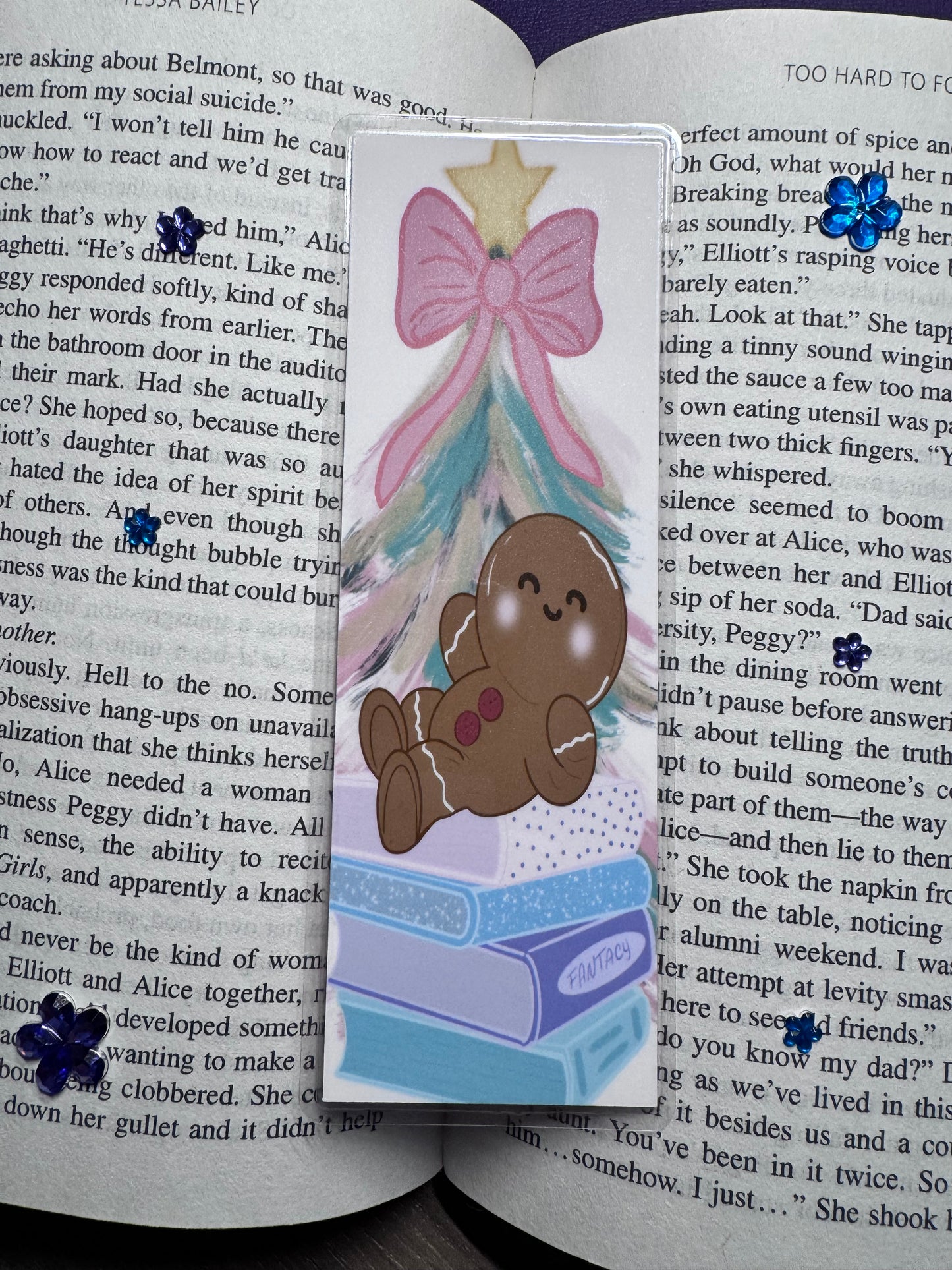 Christmas Bookmark For Readers- Gingerbread Man With Stack Of Books Original Design, Bookish Gift