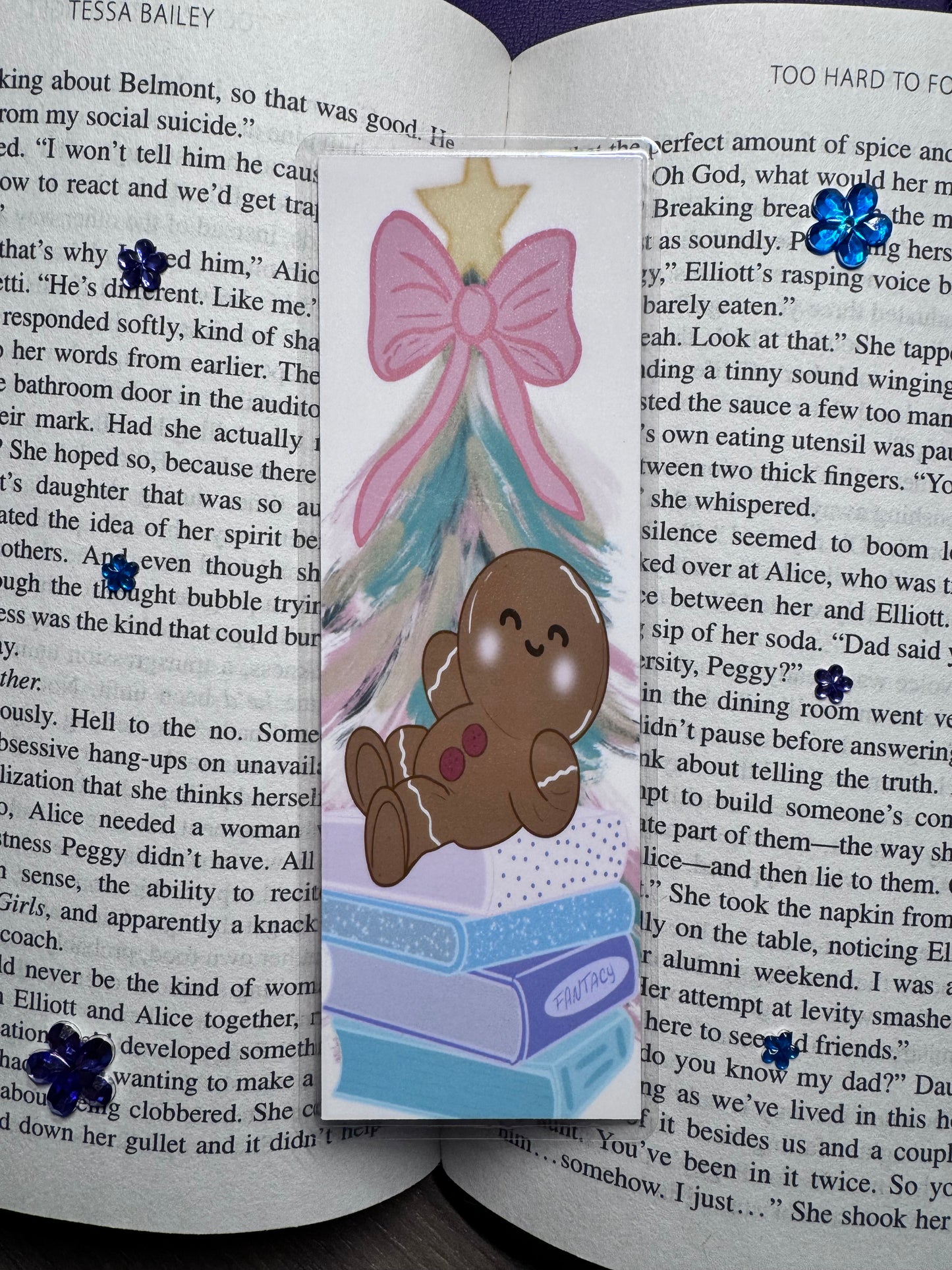 Christmas Bookmark For Readers- Gingerbread Man With Stack Of Books Original Design, Bookish Gift