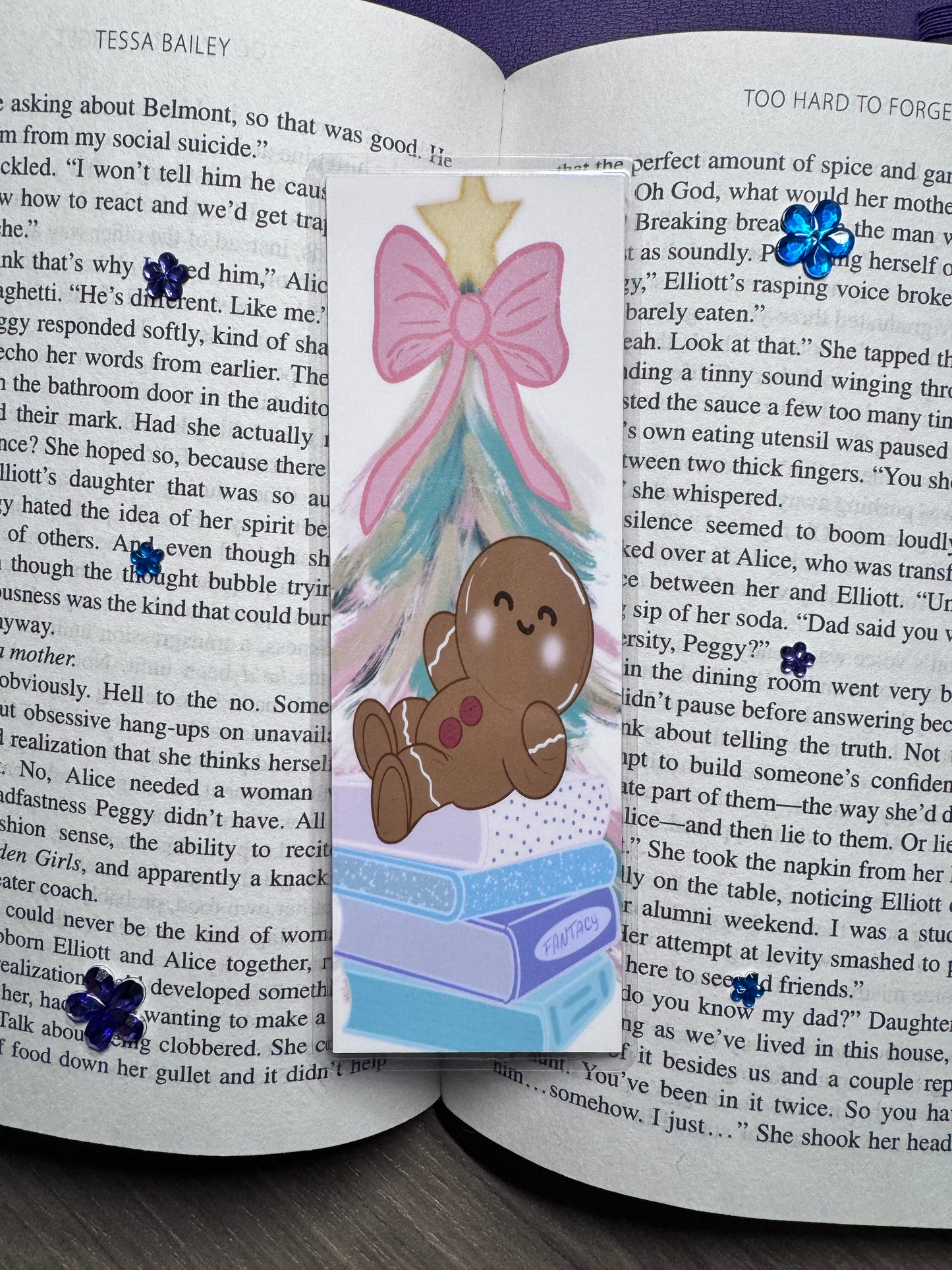 Christmas Bookmark For Readers- Gingerbread Man With Stack Of Books Original Design, Bookish Gift