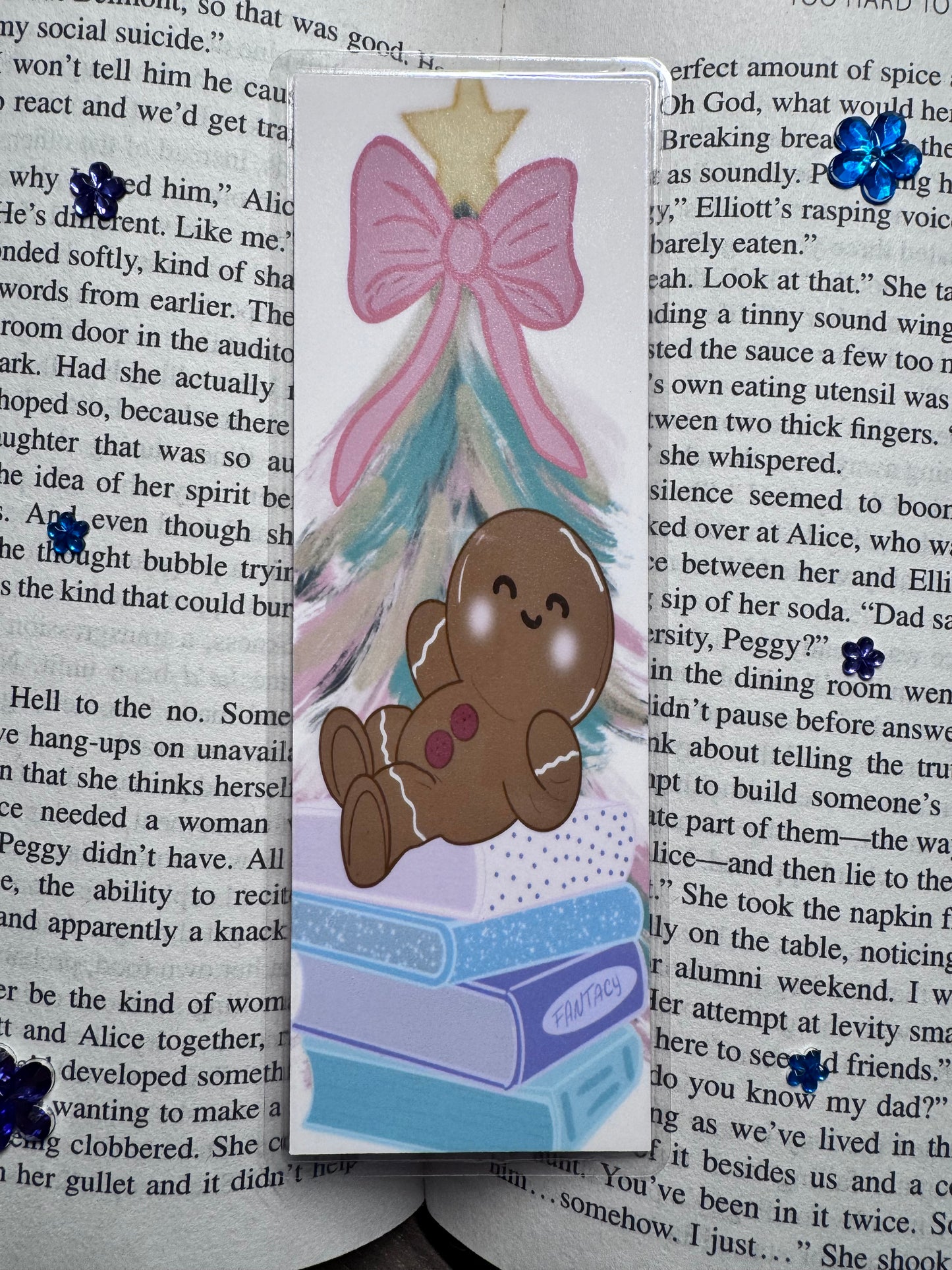 Christmas Bookmark For Readers- Gingerbread Man With Stack Of Books Original Design, Bookish Gift