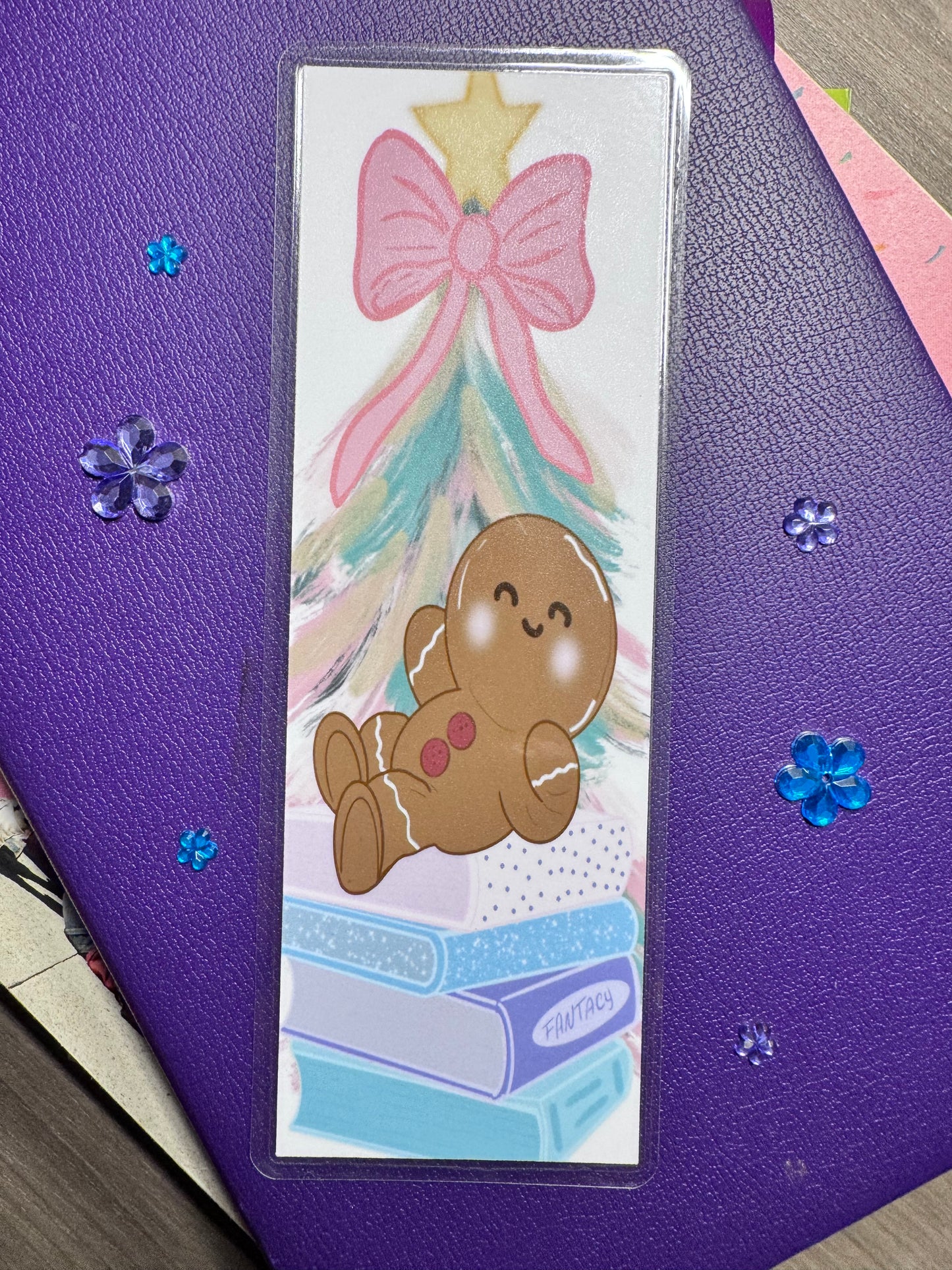 Christmas Bookmark For Readers- Gingerbread Man With Stack Of Books Original Design, Bookish Gift