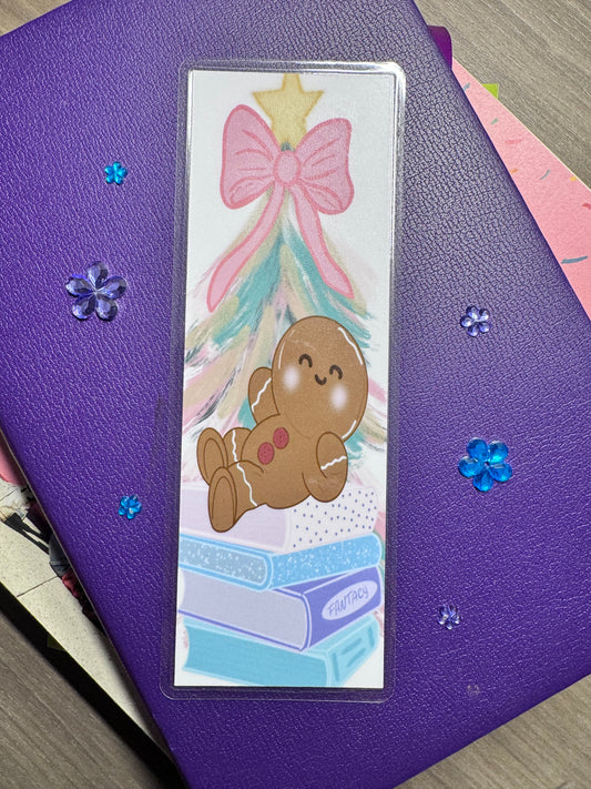 Christmas Bookmark For Readers- Gingerbread Man With Stack Of Books Original Design, Bookish Gift