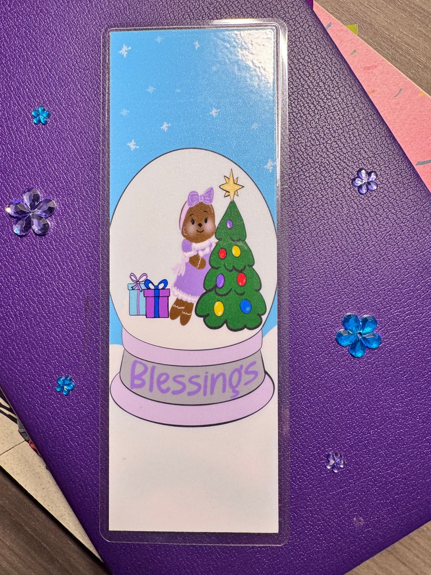 Christmas Bookmark For Readers- Gingerbread Girl Snow Globe Handmade Original Design