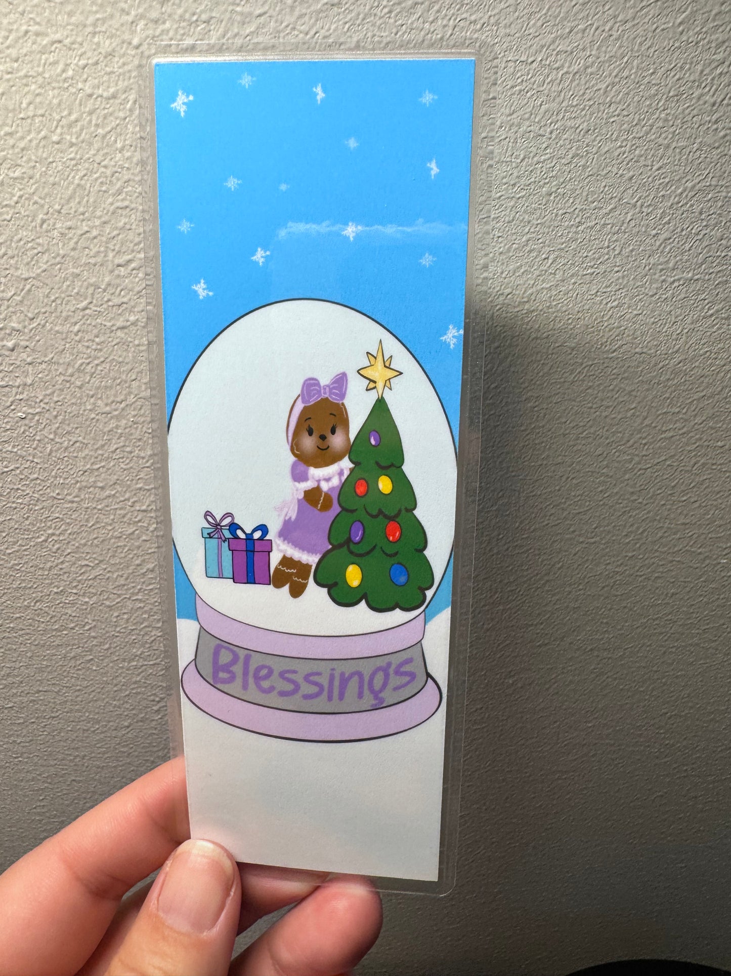 Christmas Bookmark For Readers- Gingerbread Girl Snow Globe Handmade Original Design
