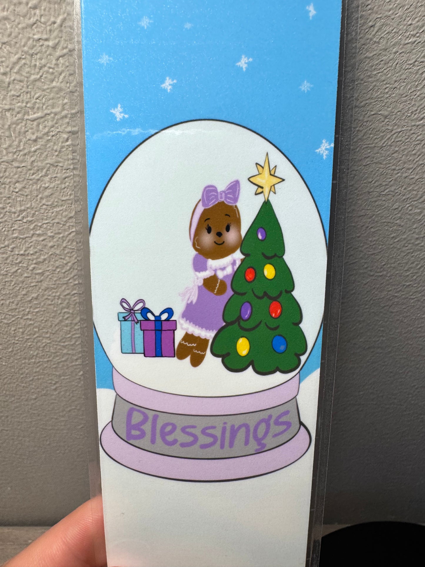 Christmas Bookmark For Readers- Gingerbread Girl Snow Globe Handmade Original Design