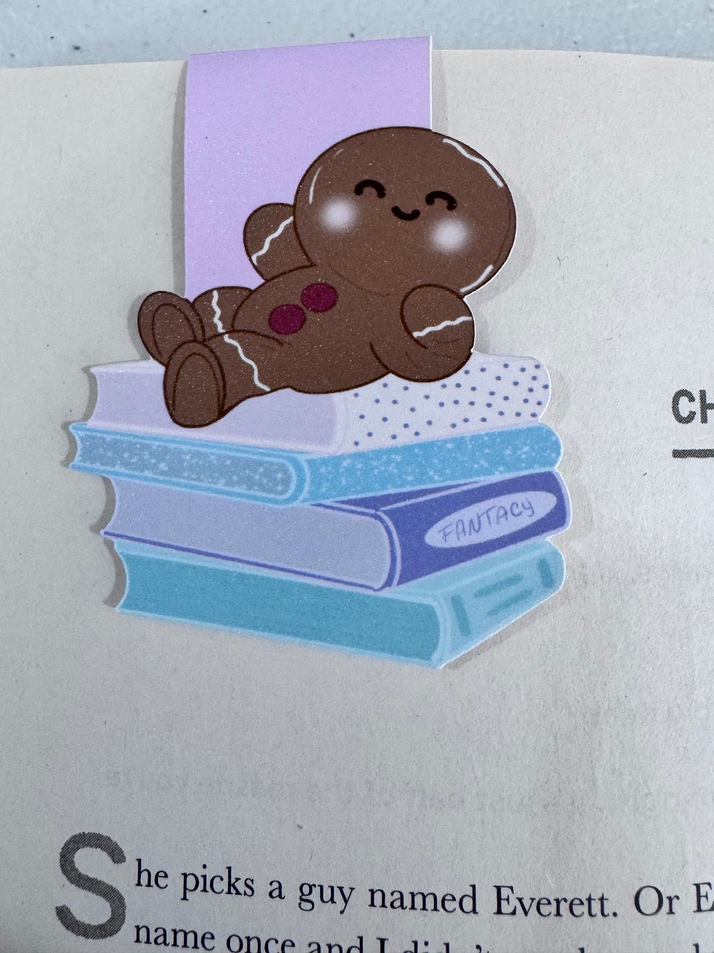 Holiday Gingerbread Man Book Lover Magnetic Bookmark- Hand Drawn, Handmade Christmas Theme For Readers