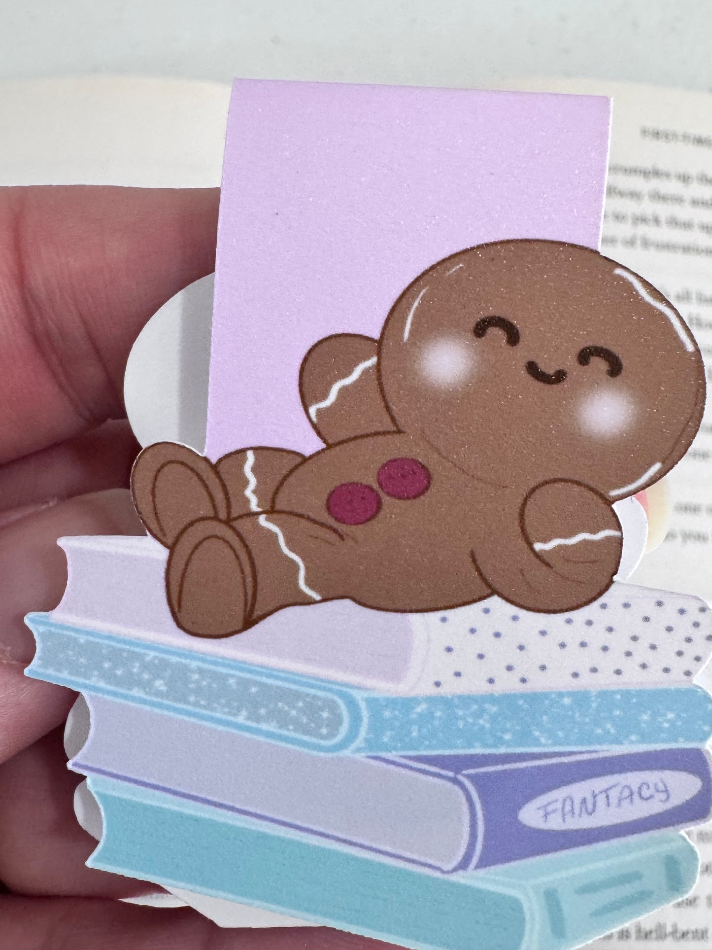 Holiday Gingerbread Man Book Lover Magnetic Bookmark- Hand Drawn, Handmade Christmas Theme For Readers