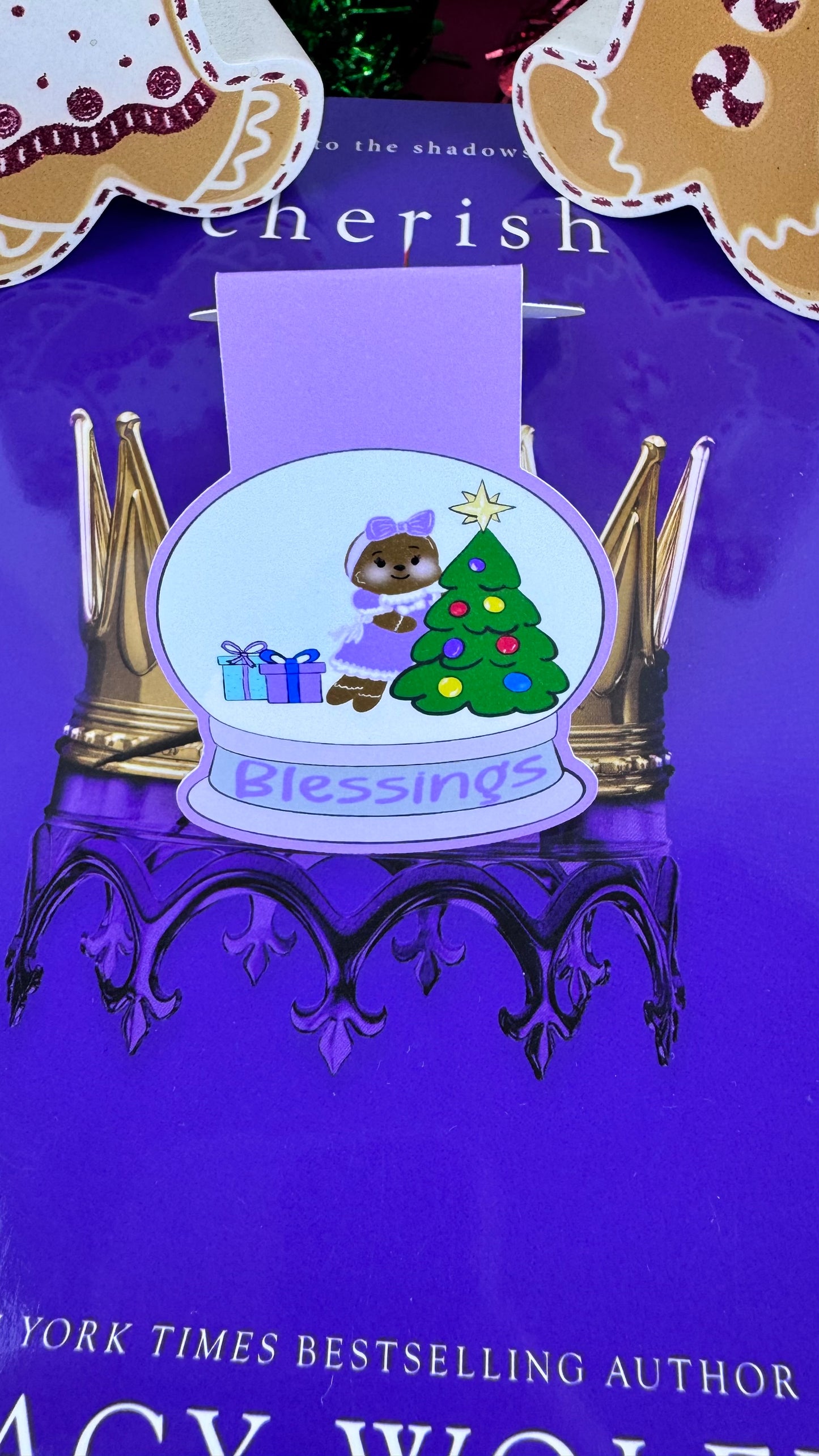 Sweet Gingerbread Snowglobe Magnetic Bookmark - Bookmark For Christmas Readers
