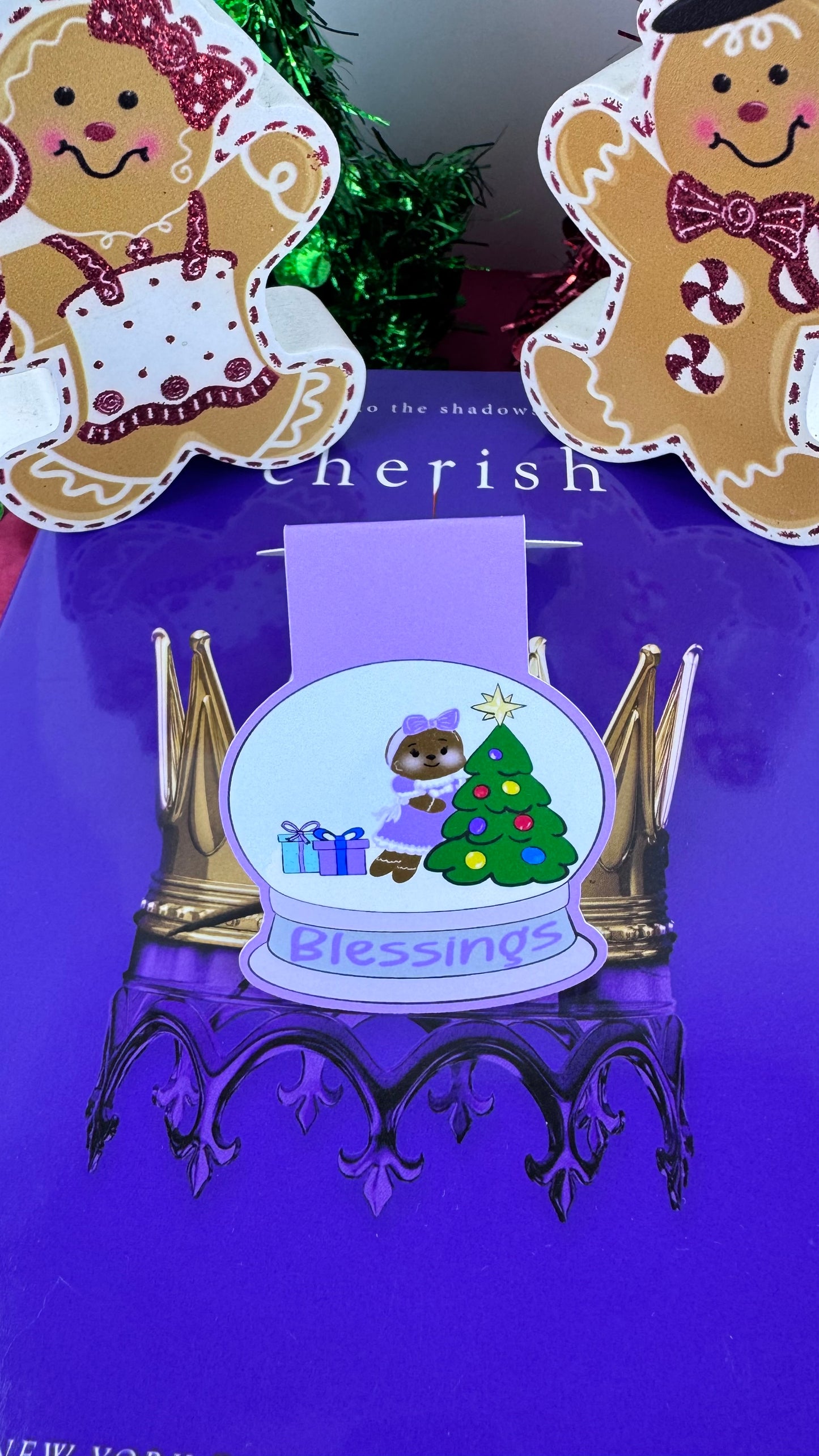Sweet Gingerbread Snowglobe Magnetic Bookmark - Bookmark For Christmas Readers