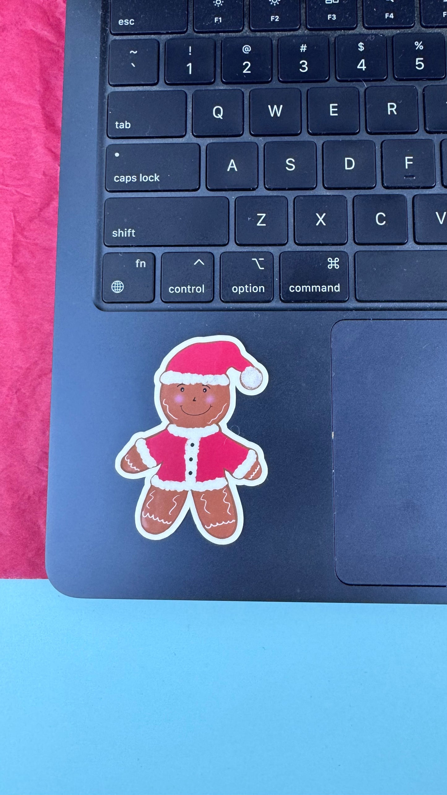 Gingerbread Man Santa Sticker – Hand Drawn Laminated Christmas Sticker, Cute Holiday Gingerbread Decor