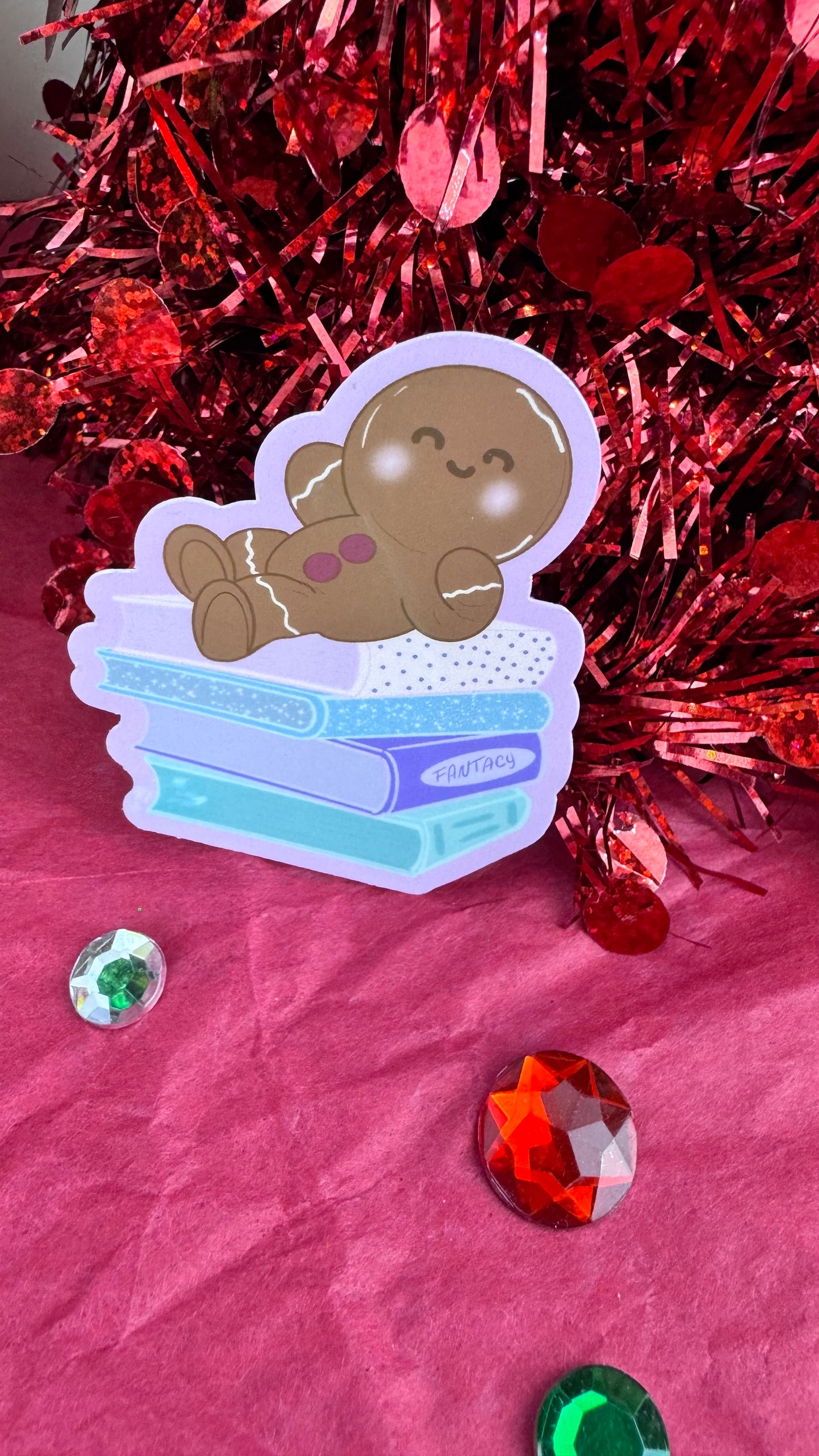 Holiday Gingerbread Man Book Lover Sticker- Hand Drawn, Handmade Christmas Theme For Readers