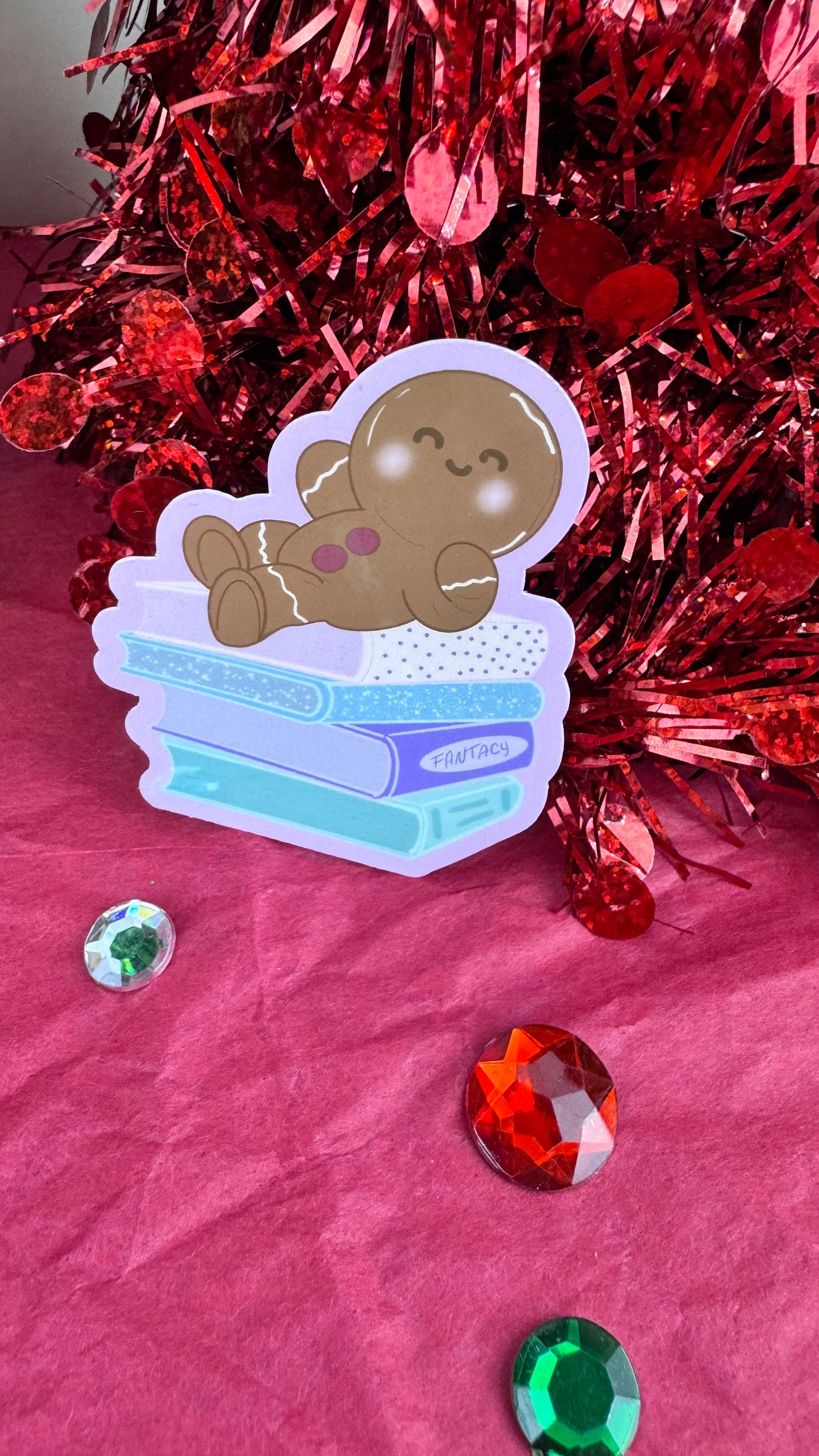 Holiday Gingerbread Man Book Lover Sticker- Hand Drawn, Handmade Christmas Theme For Readers
