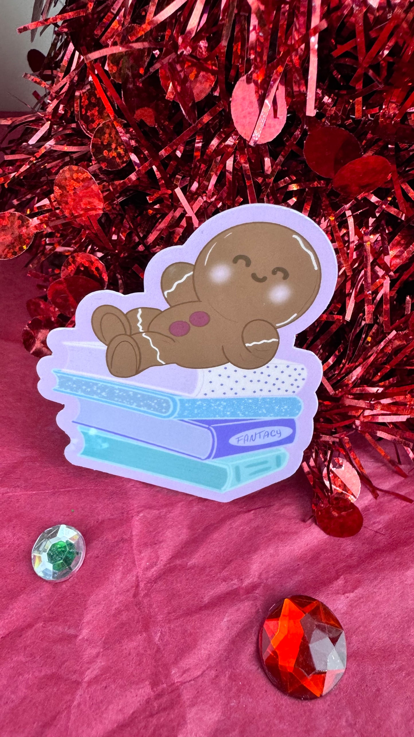 Holiday Gingerbread Man Book Lover Sticker- Hand Drawn, Handmade Christmas Theme For Readers