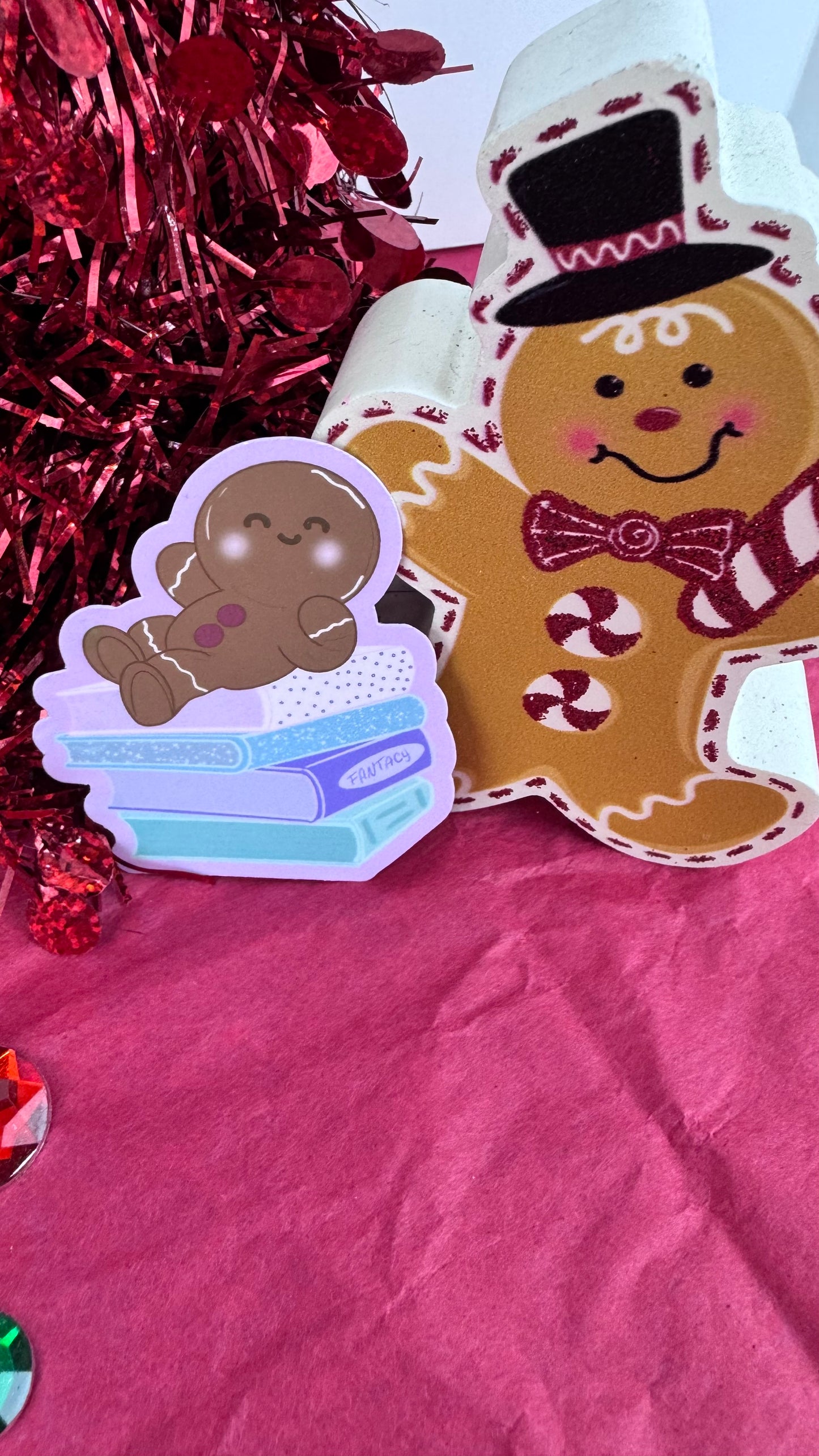 Holiday Gingerbread Man Book Lover Sticker- Hand Drawn, Handmade Christmas Theme For Readers