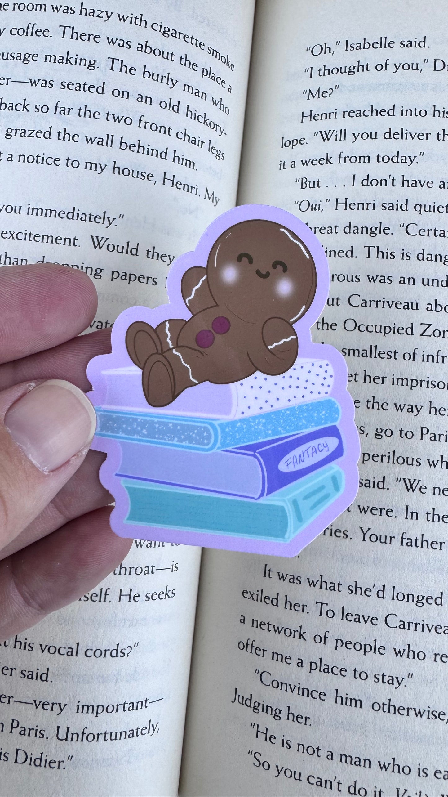 Holiday Gingerbread Man Book Lover Sticker- Hand Drawn, Handmade Christmas Theme For Readers