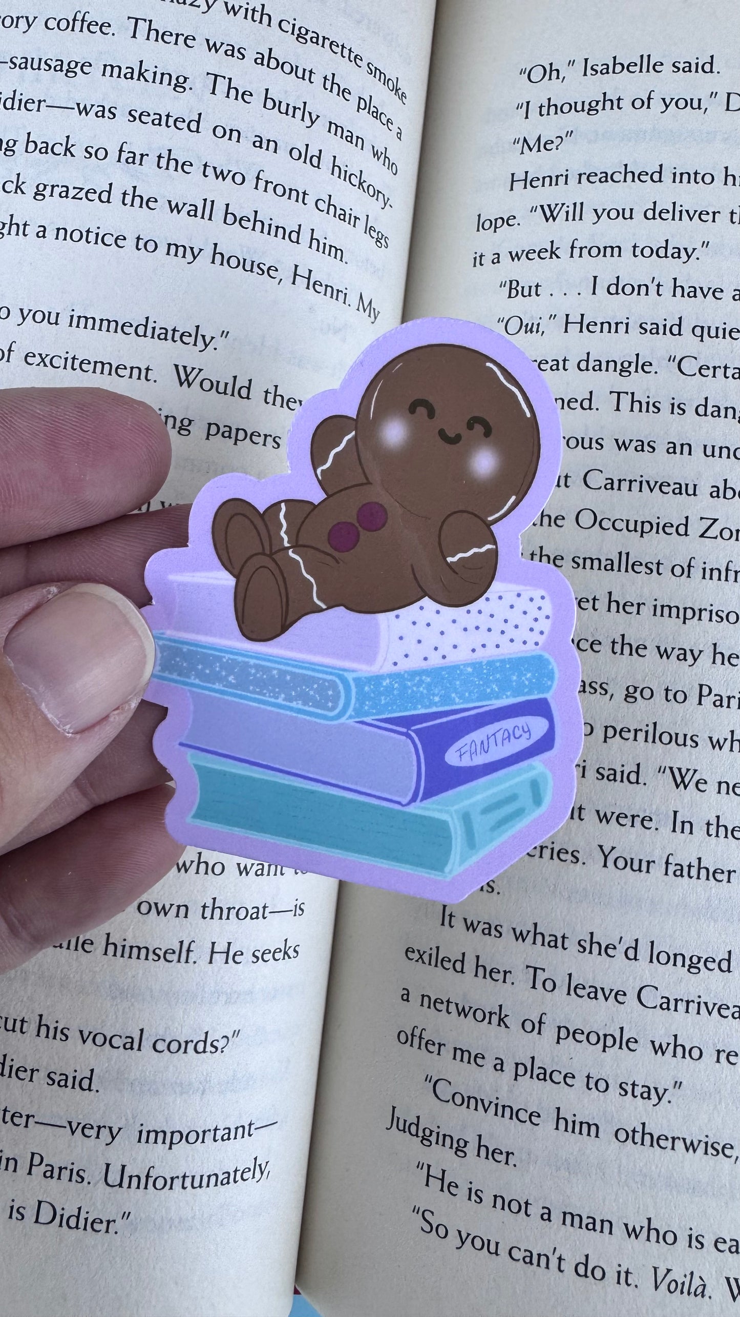 Holiday Gingerbread Man Book Lover Sticker- Hand Drawn, Handmade Christmas Theme For Readers