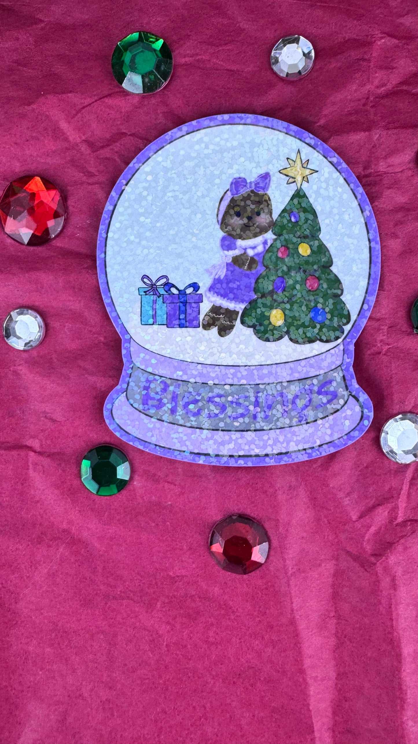 Sweet Gingerbread Snowglobe Holographic Sticker