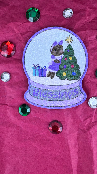 Sweet Gingerbread Snowglobe Holographic Sticker