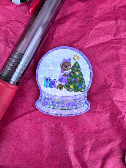 Sweet Gingerbread Snowglobe Holographic Sticker