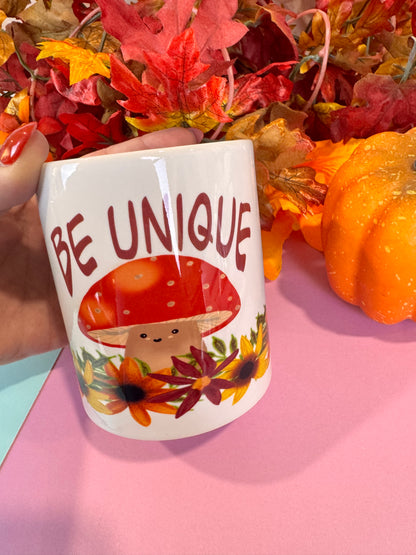 Be Unique Kawaii Cute Fall Coffee Mug, 11 oz White Ceramic Mug