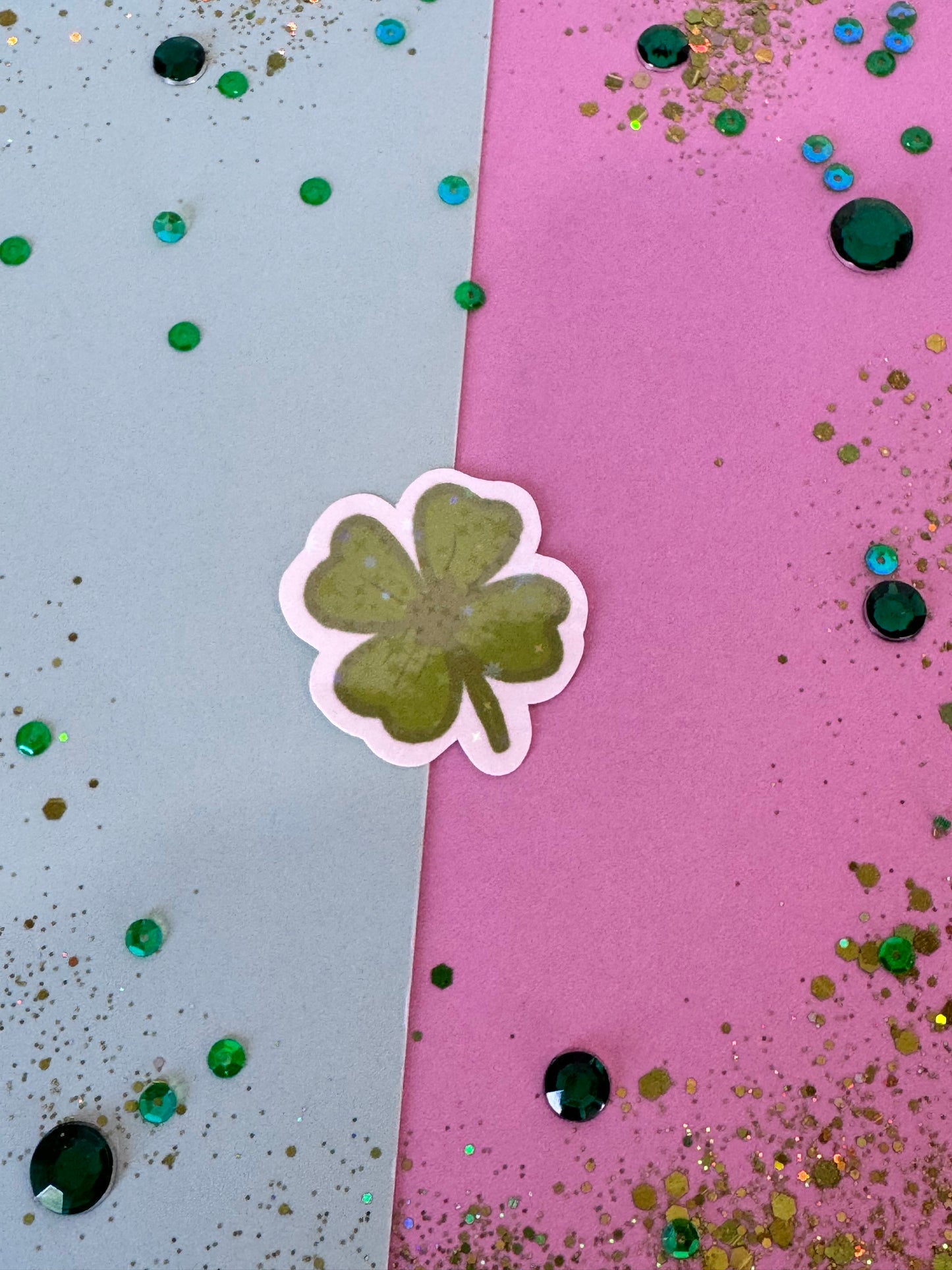 4 Leaf Clover Shamrock Sticker, Hand Drawn St. Patrick's Clover Holographic Matte Sticker For Planners, Journals, Agendas