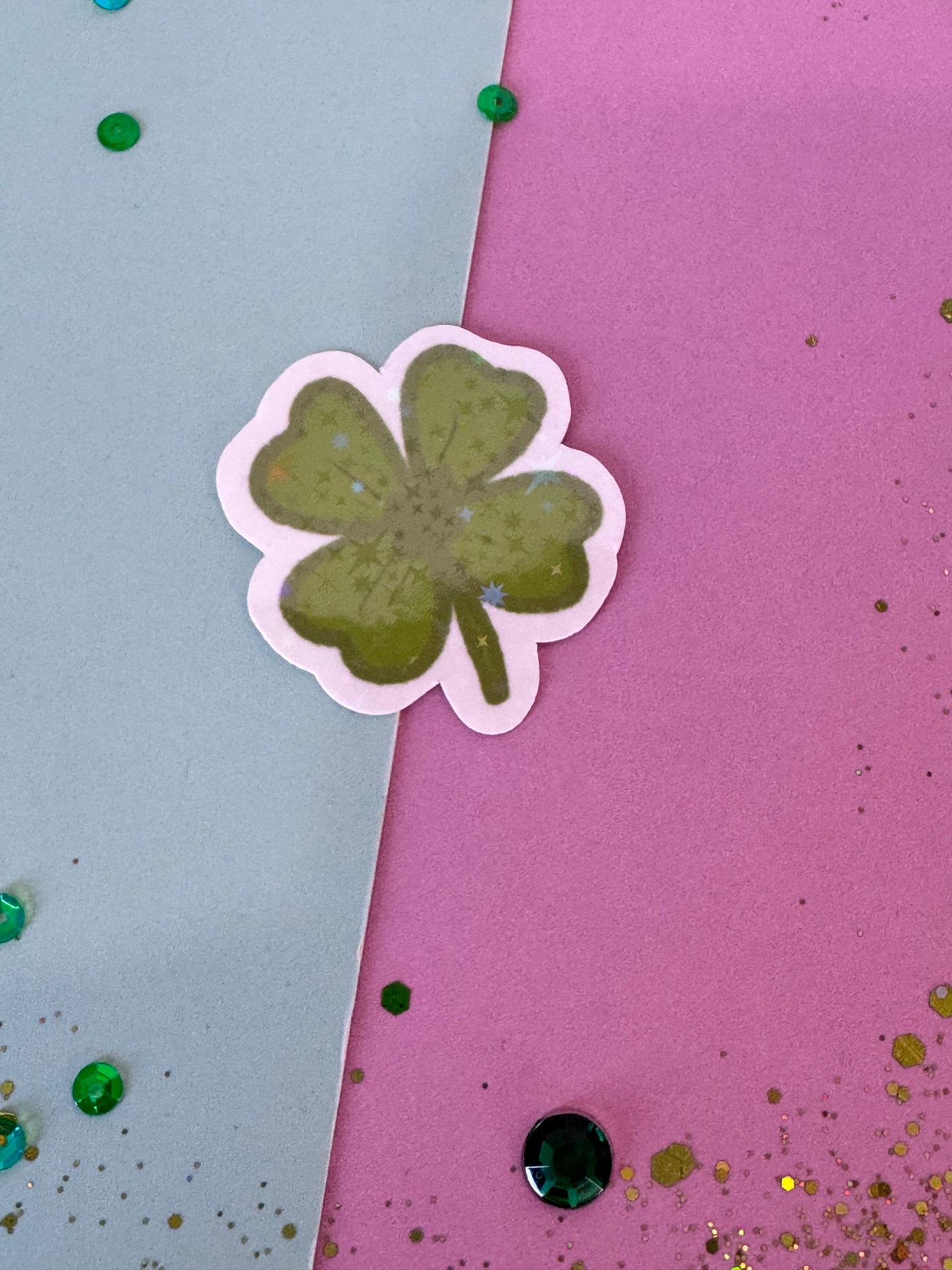 4 Leaf Clover Shamrock Sticker, Hand Drawn St. Patrick's Clover Holographic Matte Sticker For Planners, Journals, Agendas