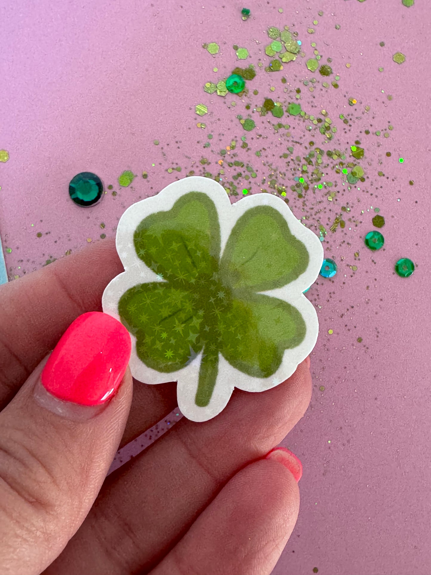 4 Leaf Clover Shamrock Sticker, Hand Drawn St. Patrick's Clover Holographic Matte Sticker For Planners, Journals, Agendas