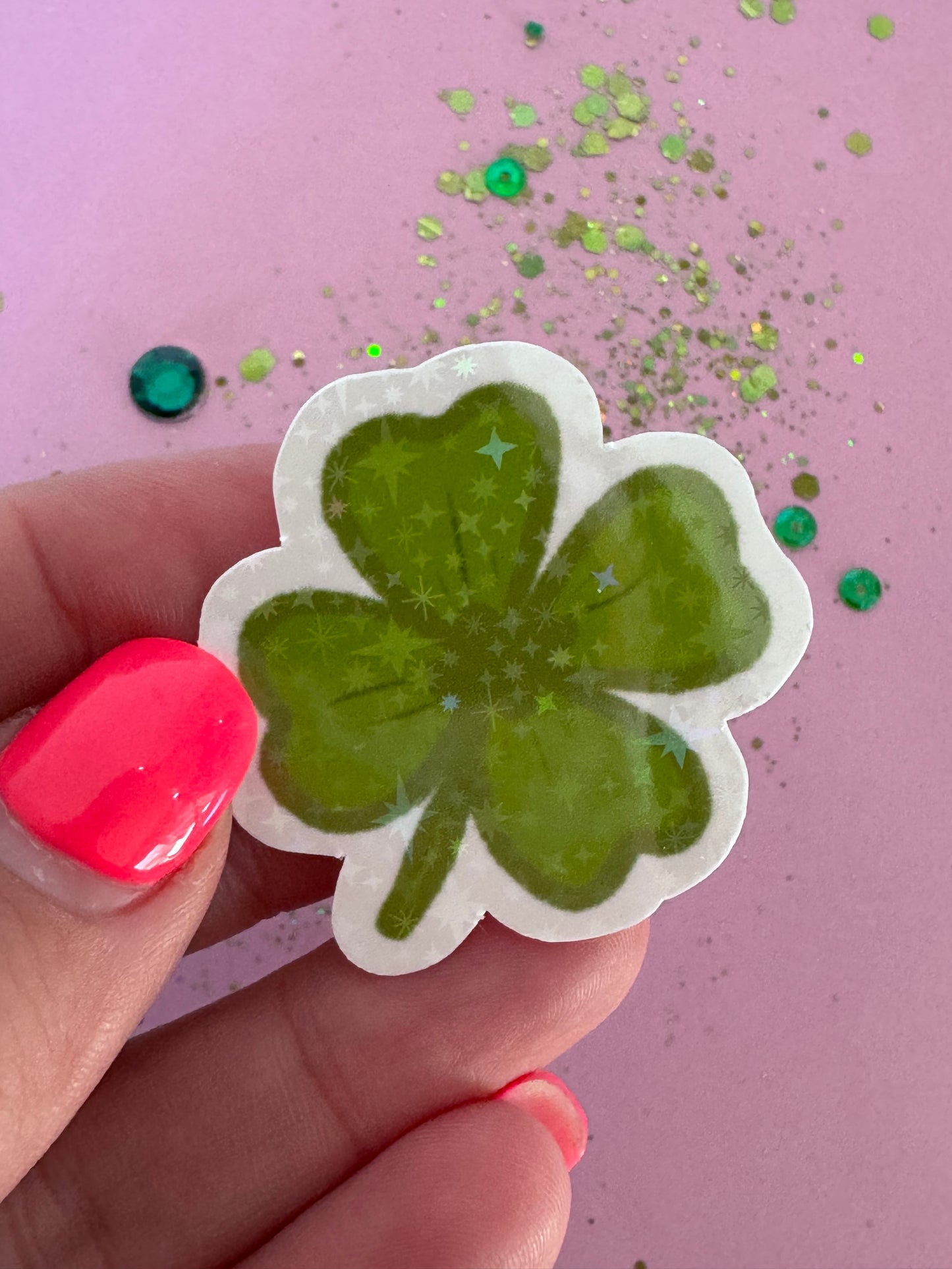 4 Leaf Clover Shamrock Sticker, Hand Drawn St. Patrick's Clover Holographic Matte Sticker For Planners, Journals, Agendas