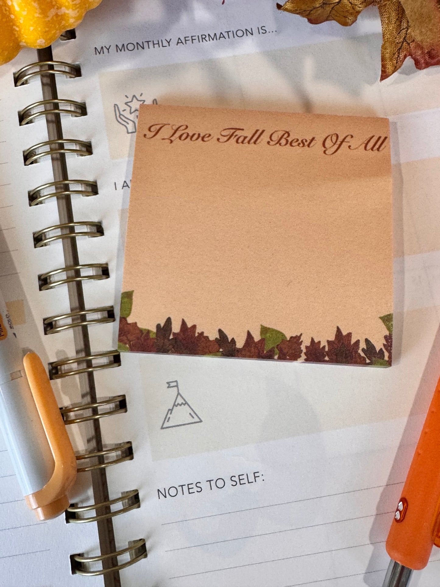 I Love Fall Best Of All 3x3 Sticky Note with Fall Leaf Design, 50 Sheets