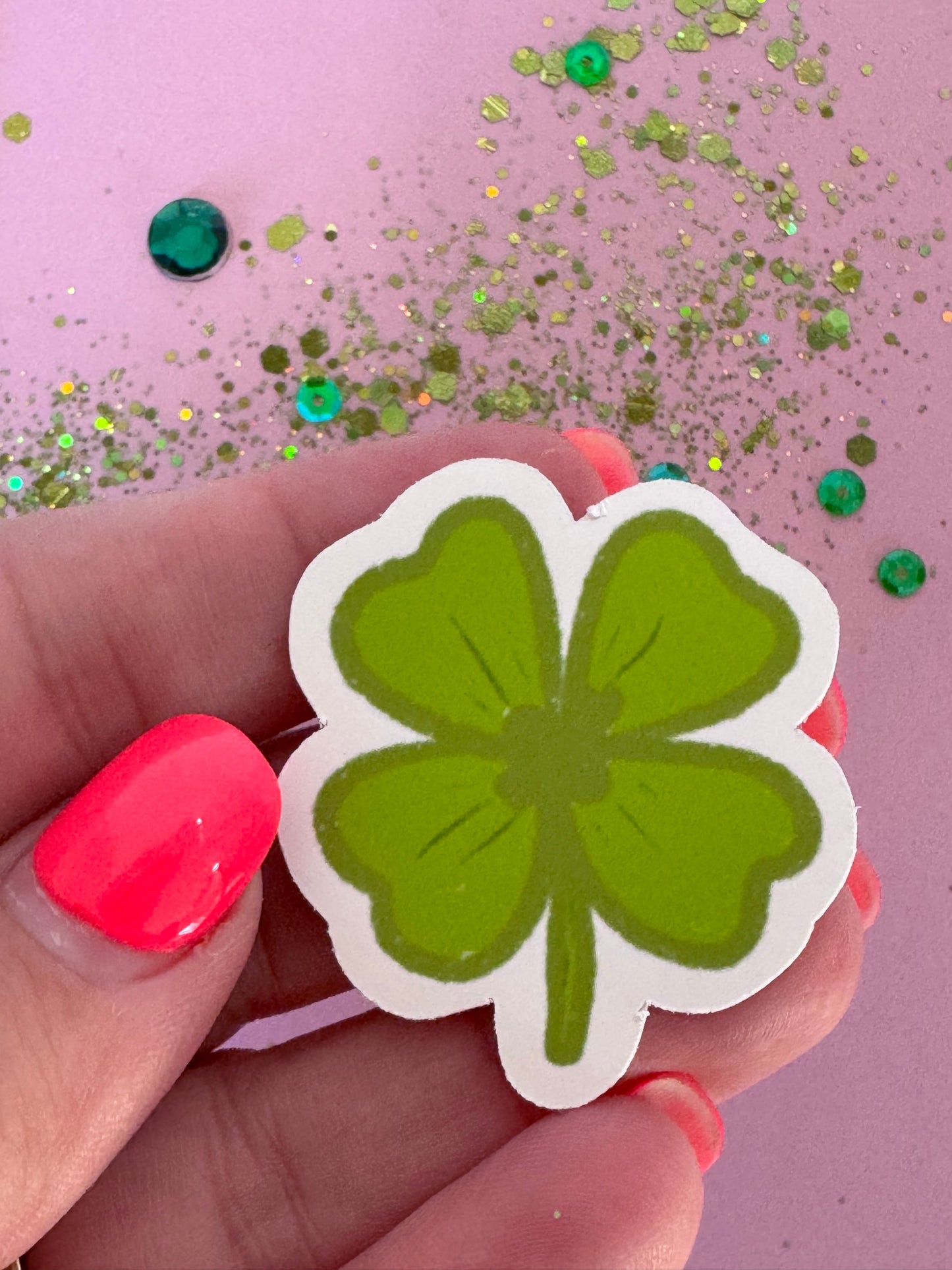 4 Leaf Clover Shamrock Sticker, Hand Drawn St. Patrick's Clover Holographic Matte Sticker For Planners, Journals, Agendas