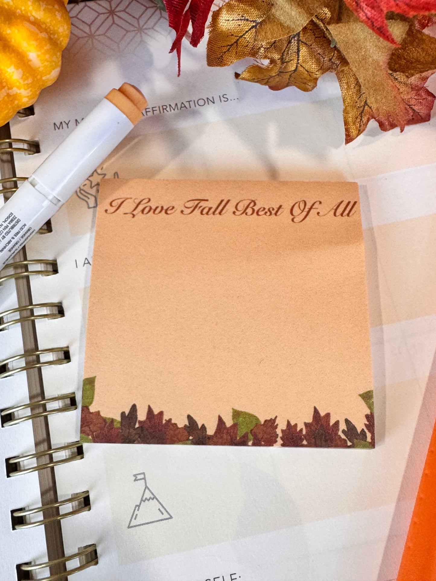 I Love Fall Best Of All 3x3 Sticky Note with Fall Leaf Design, 50 Sheets