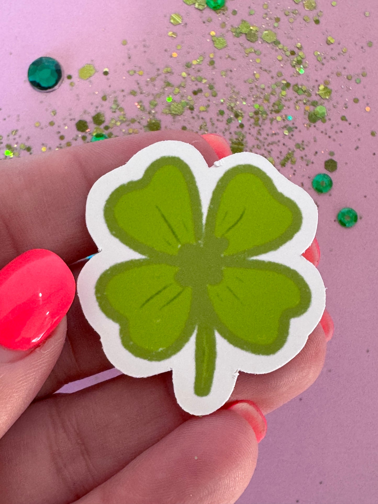 4 Leaf Clover Shamrock Sticker, Hand Drawn St. Patrick's Clover Holographic Matte Sticker For Planners, Journals, Agendas
