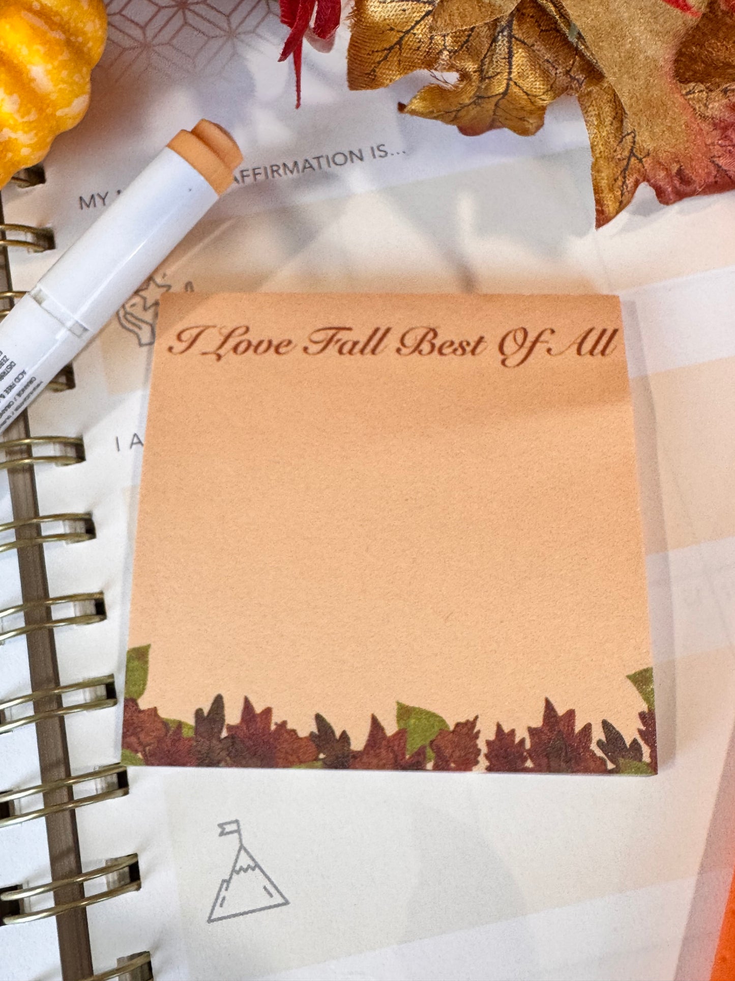 I Love Fall Best Of All 3x3 Sticky Note with Fall Leaf Design, 50 Sheets