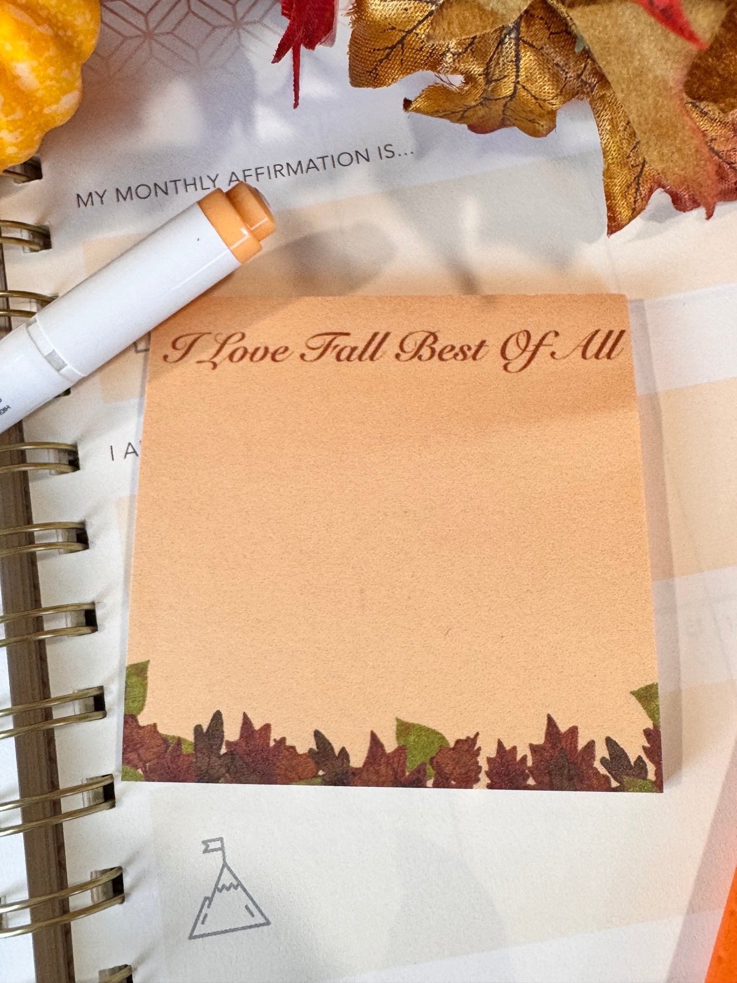 I Love Fall Best Of All 3x3 Sticky Note with Fall Leaf Design, 50 Sheets