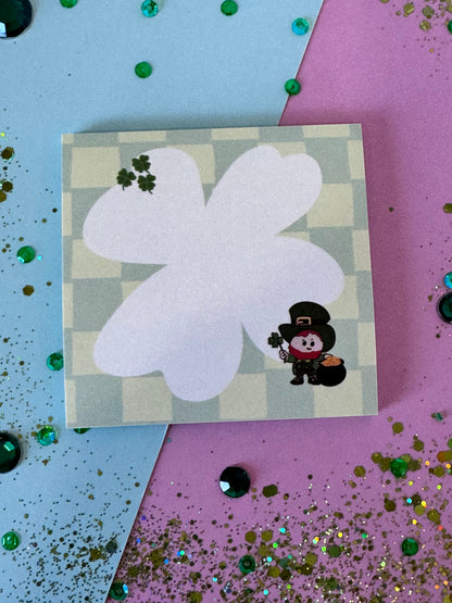 Lucky Leprechaun Sticky Notes | 3x3 Sticky Note Pad | Hand Drawn Four Leaf Clover Memo Pad | St. Patrick's Day Notes | Cute Office Supplies