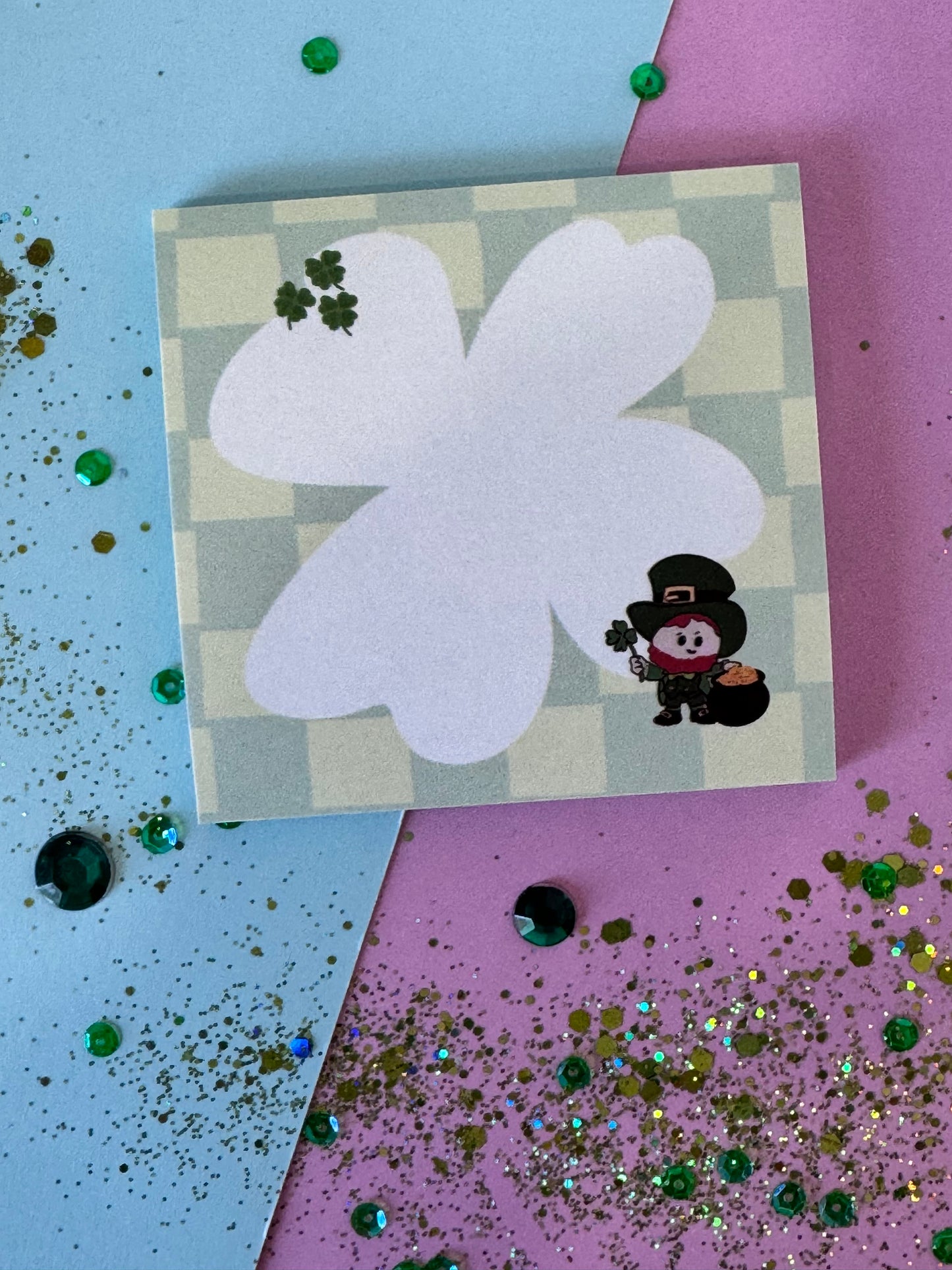 Lucky Leprechaun Sticky Notes | 3x3 Sticky Note Pad | Hand Drawn Four Leaf Clover Memo Pad | St. Patrick's Day Notes | Cute Office Supplies